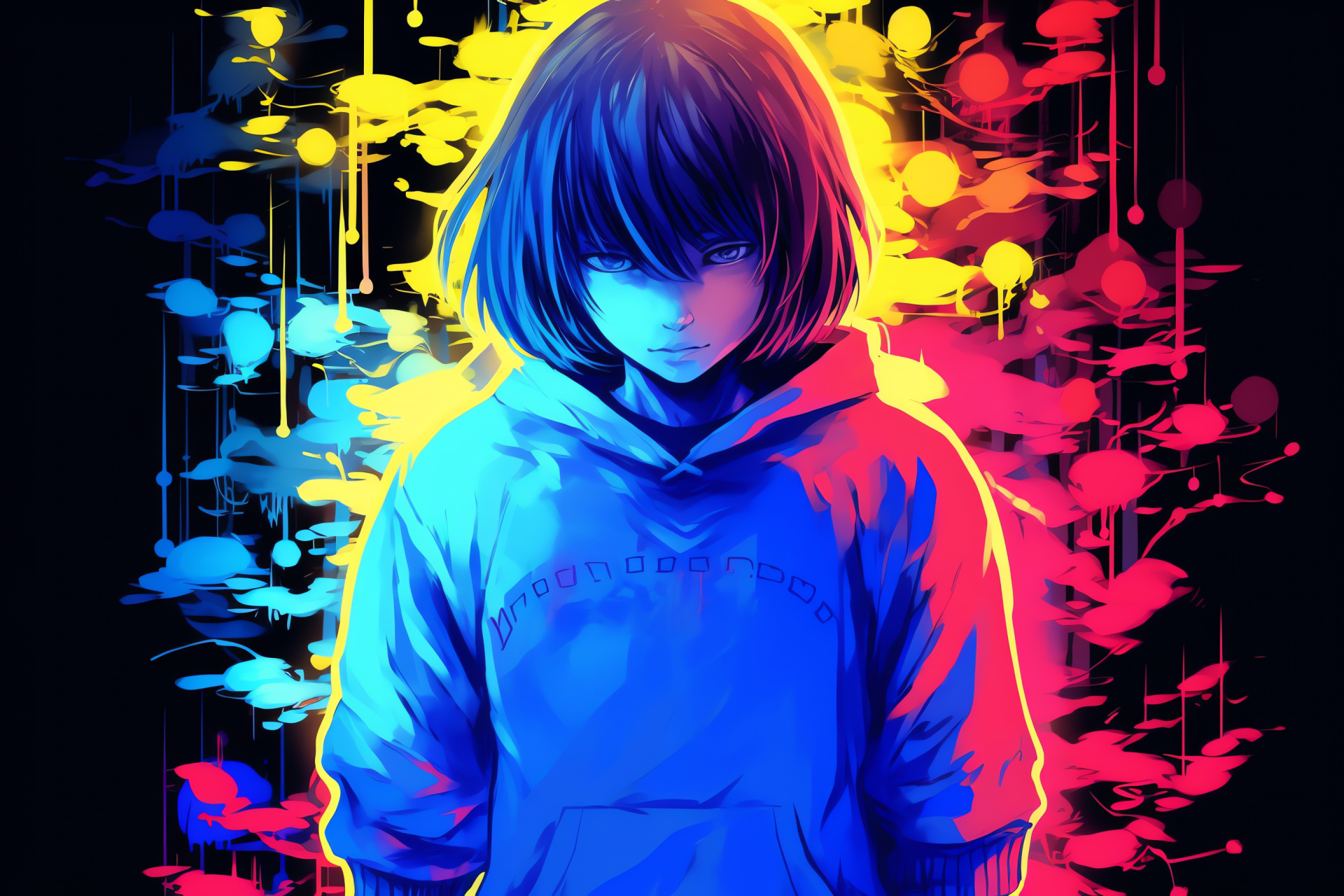 Lavender stare, Frisk in action, Undertale scene, Light aura, Fantasy game world, HD Desktop Wallpaper