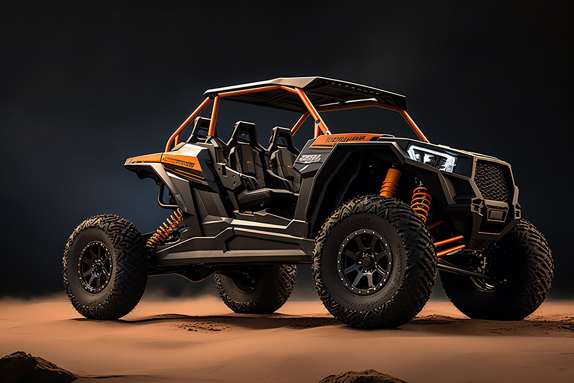 Polaris Rzr, XP Turbo model, off-road vehicle, orange and black livery, two-tone contrast, HD Desktop Wallpaper
