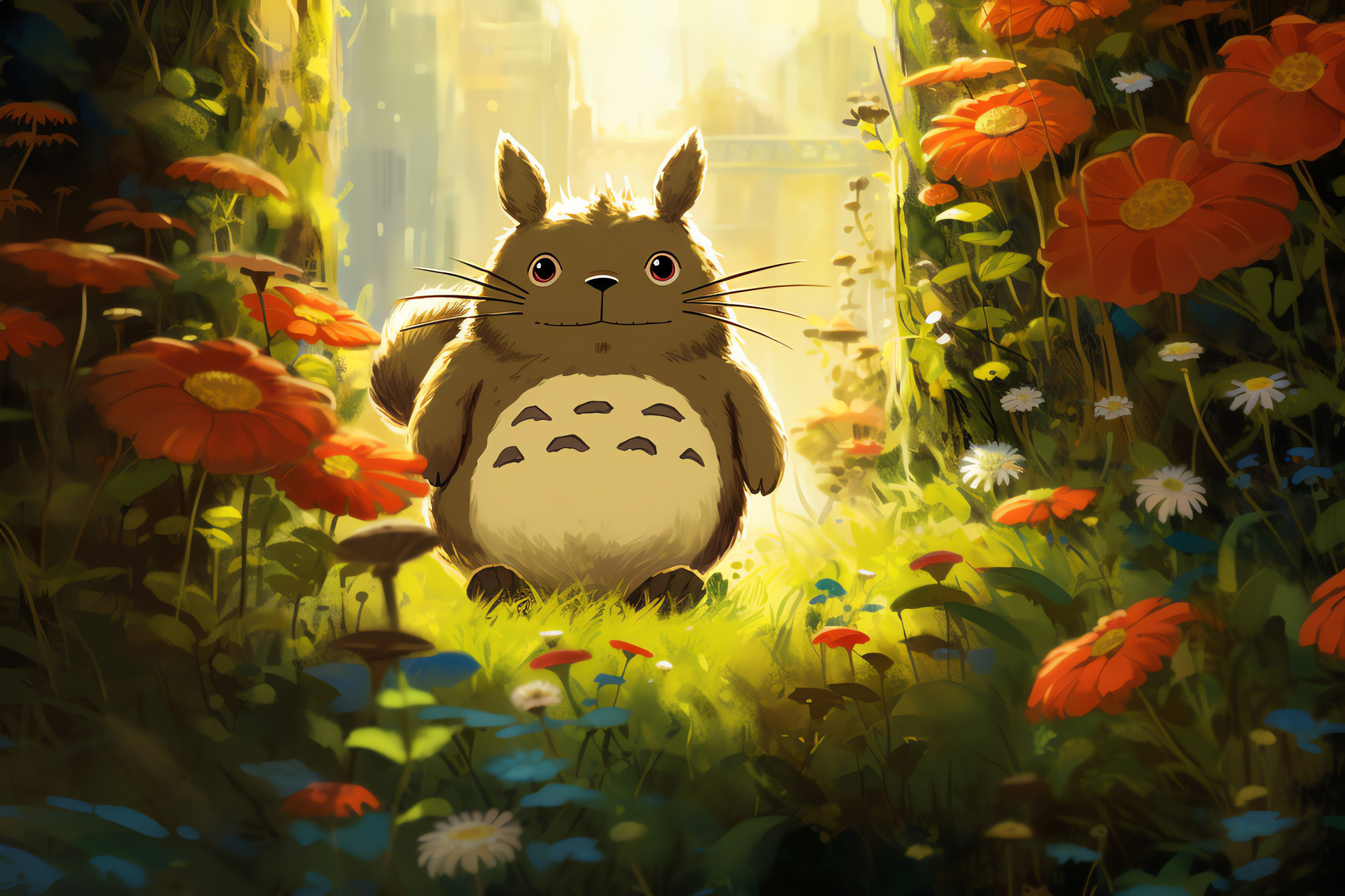 Animated film siblings, Planting scene, Sun-kissed environment, Sprouting enthusiasm, My Neighbor Totoro, HD Desktop Wallpaper