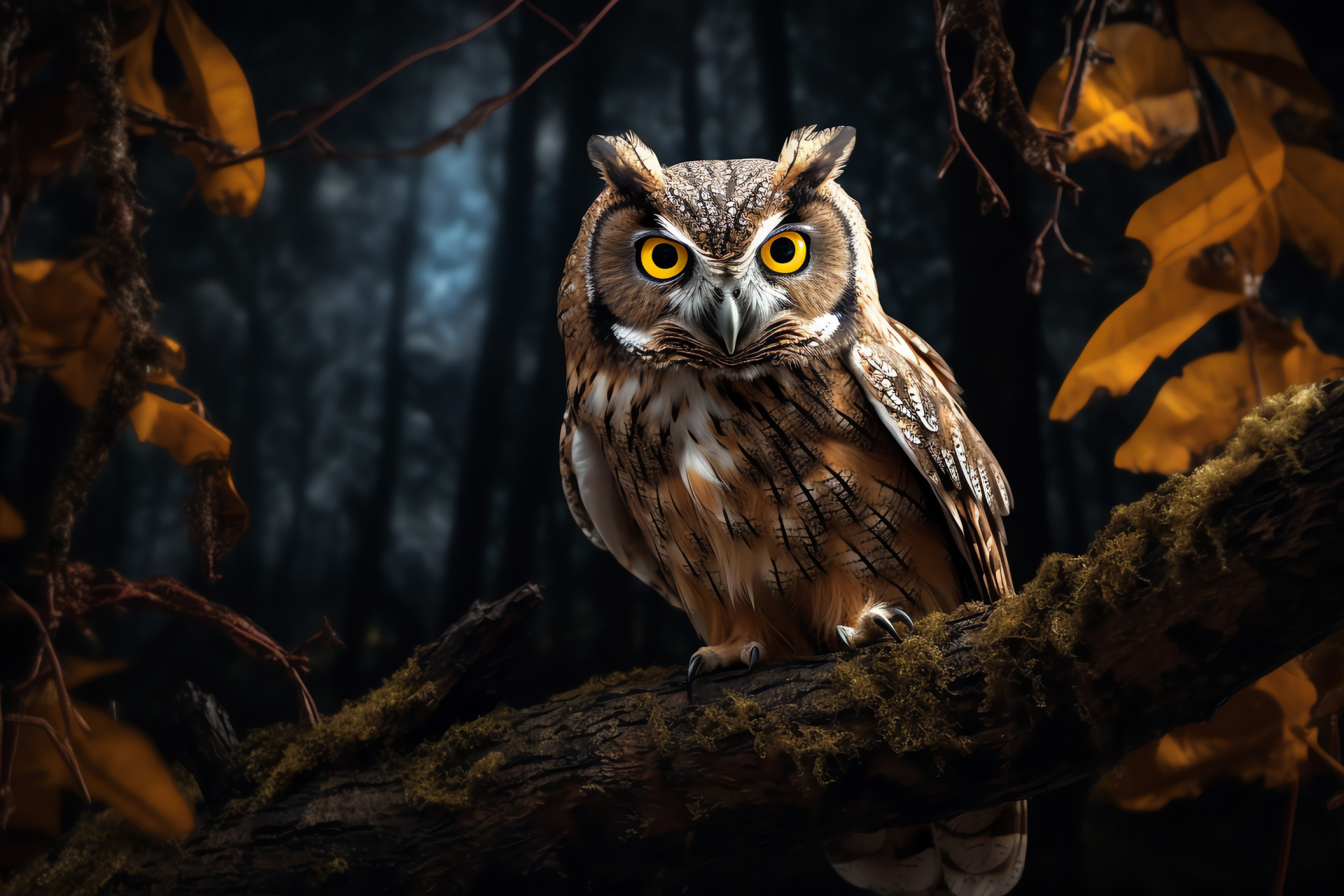 Nocturnal owl trace, bird of prey, predatory gaze, forest dweller, winged silhouette, HD Desktop Image