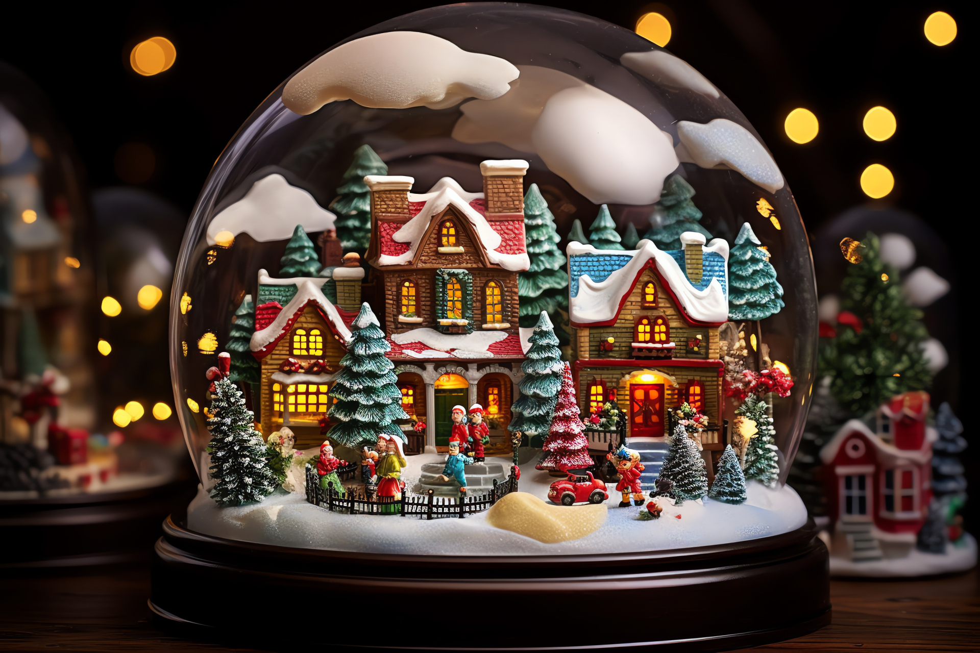 Snow globe, Miniature Christmas town, Festive urban night, Seasonal home accents, Yuletide cheer, HD Desktop Wallpaper