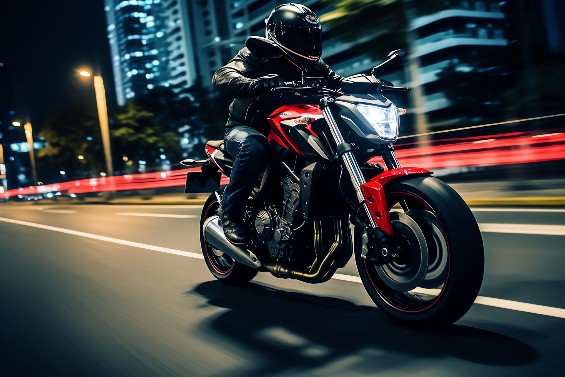 Street Bike, Honda CB650R, Bangkok rush, Red-black theme, Sharpened aesthetics, HD Desktop Image