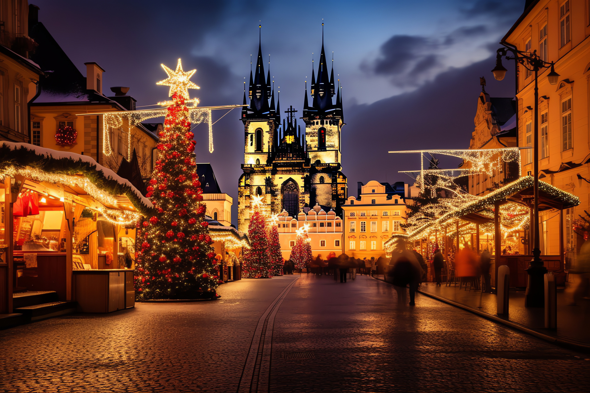 Traditional Christmas setting, Prague architecture, Old Town Square charm, festive winter scene, Czech Republic holiday, HD Desktop Image