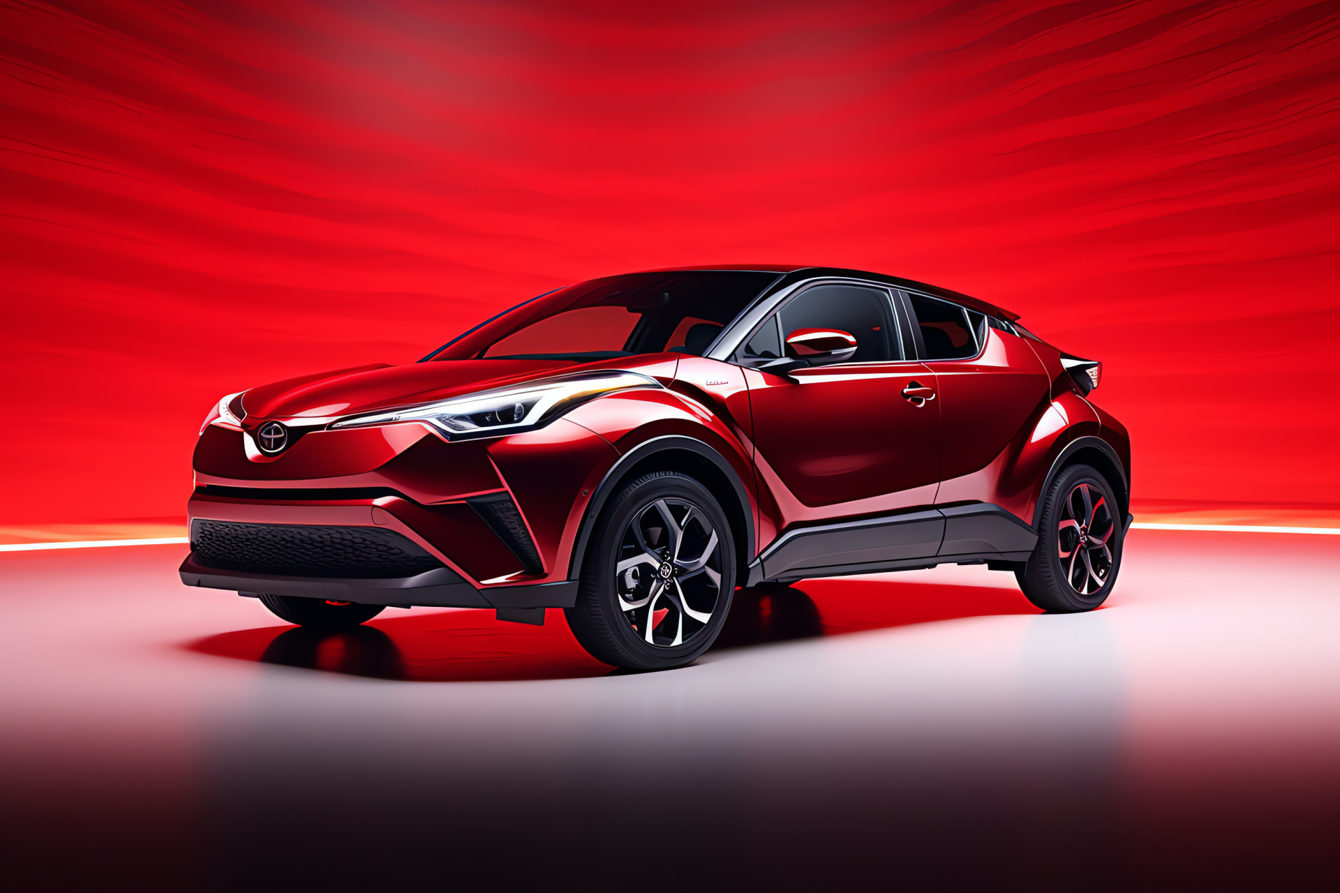 Toyota C-HR design, Elevated angle, Dynamic styling, Bold presentation, Red essence, HD Desktop Wallpaper