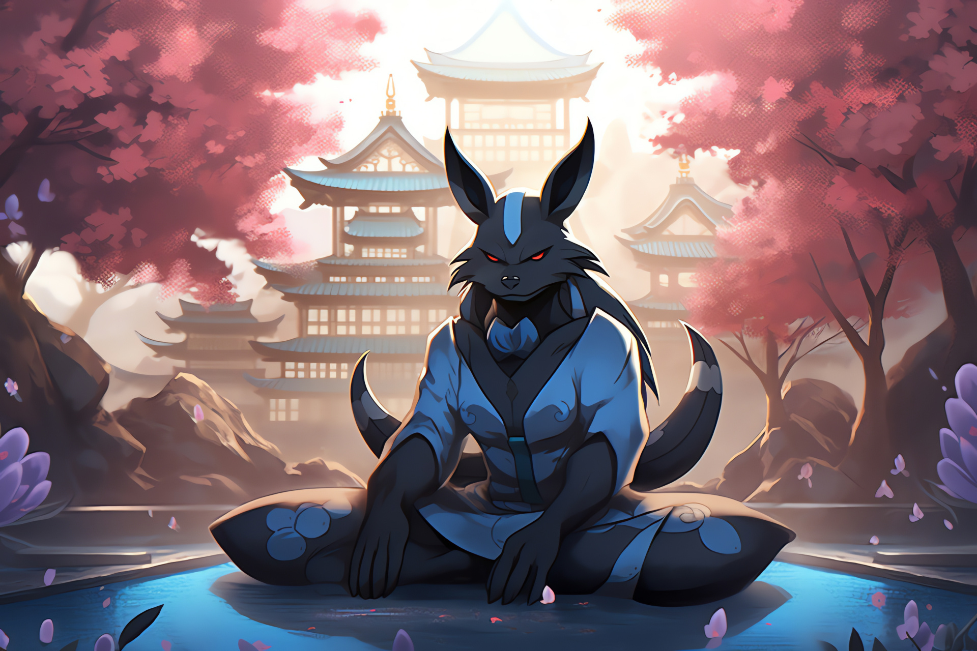 Wise Lucario in reflection, Game wisdom, Careful stance, Enlightenment posture, Video game, HD Desktop Wallpaper