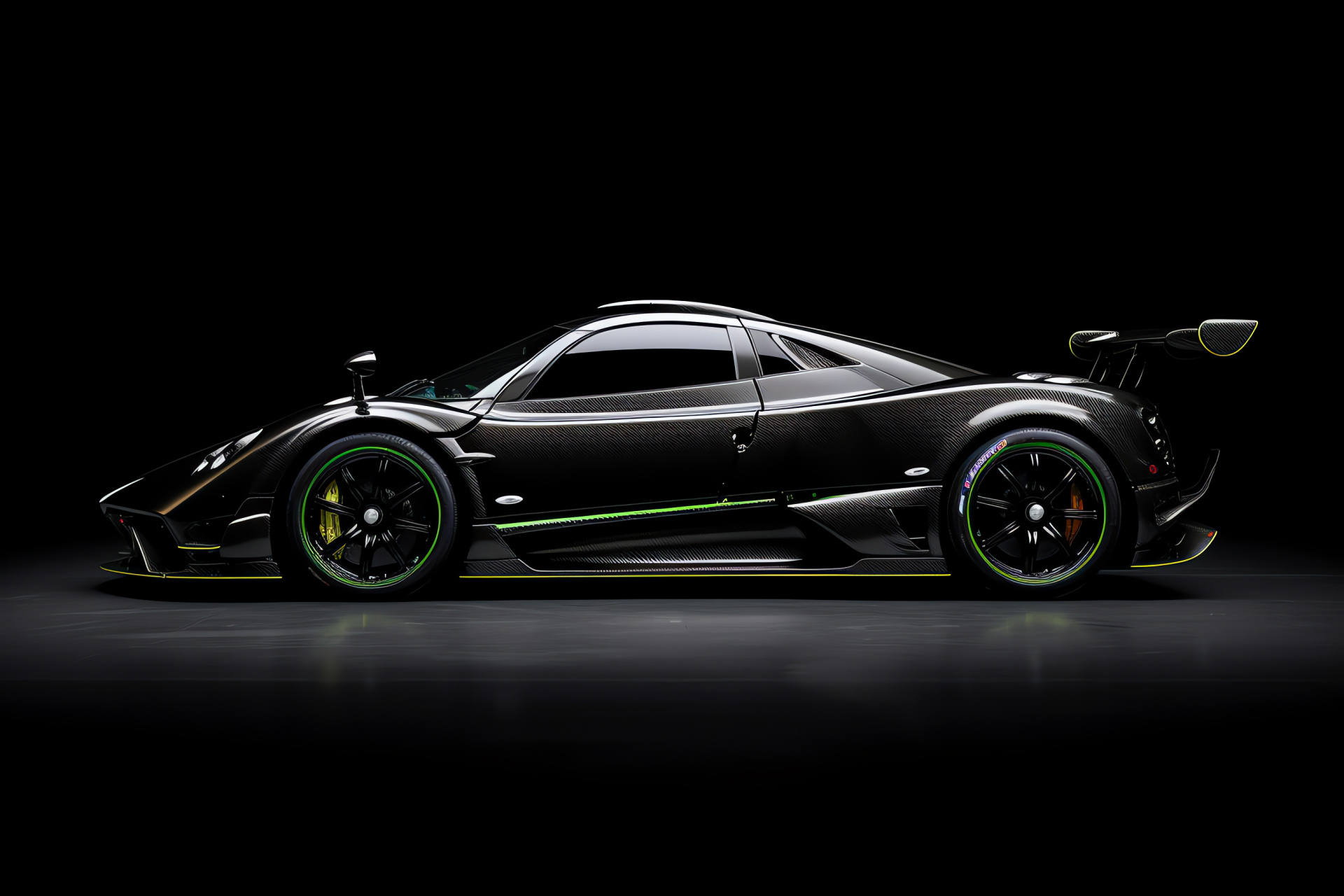 Pagani Zonda F, Glossy finish, Race-inspired design, High-contrast backdrop, Supercar style, HD Desktop Wallpaper