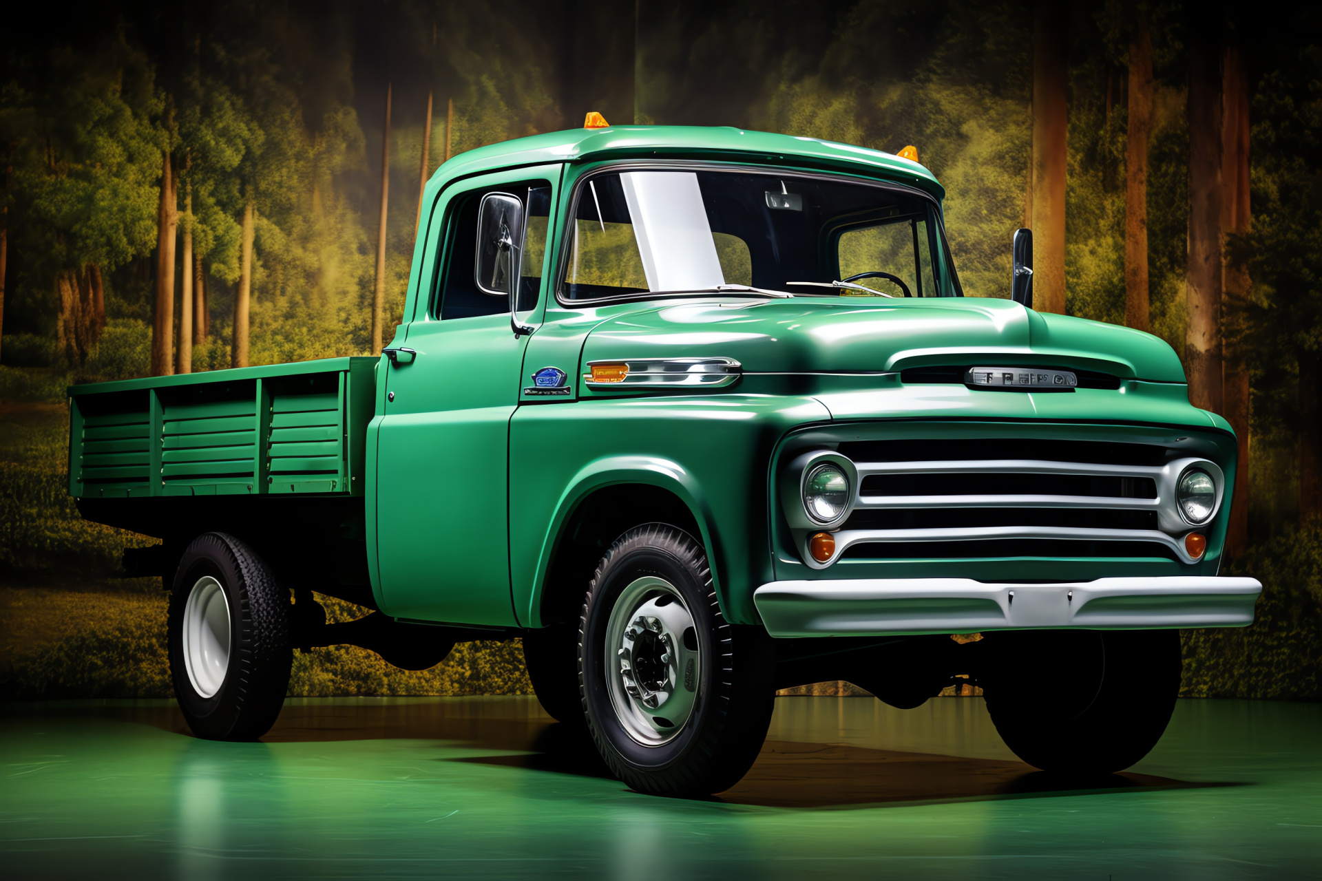 Ford F-750 heritage, Green classic truck, American auto, Vintage design, High viewpoint, HD Desktop Wallpaper