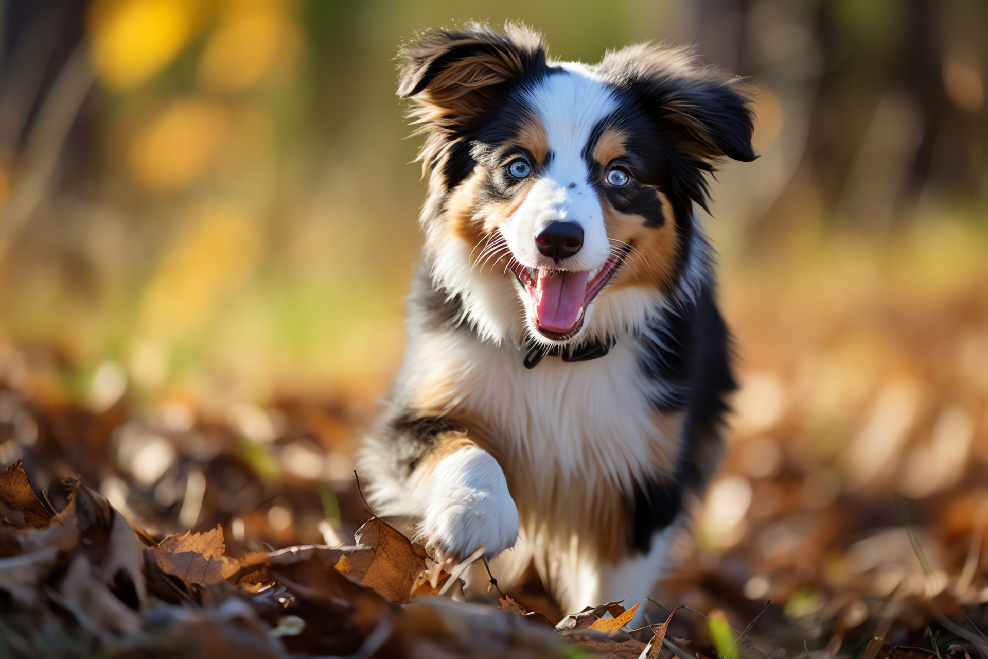 Australian Shepherd pup, fluffy canine, copper highlights, pet gaze, animal softness, HD Desktop Wallpaper