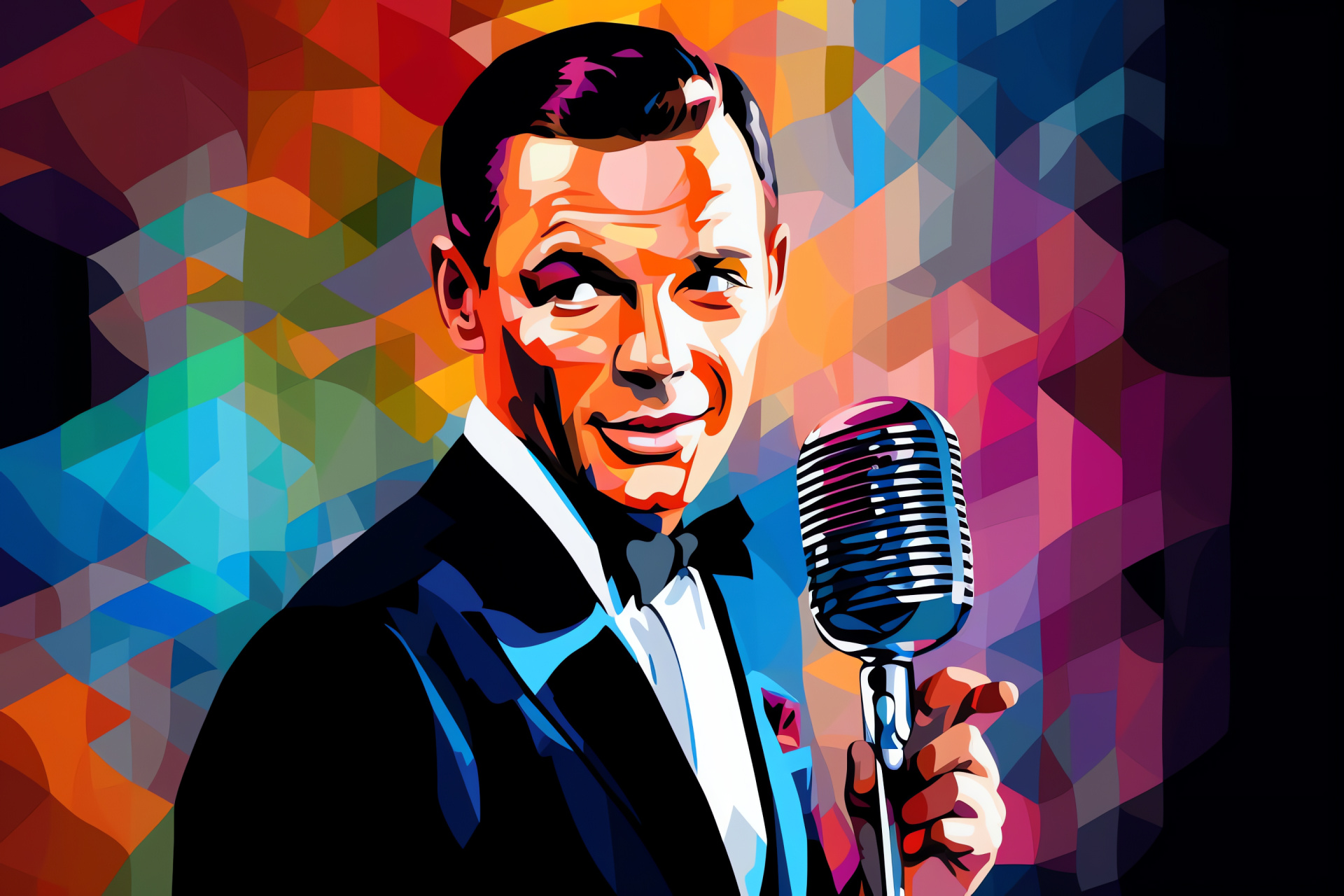 Frank Sinatra, Vintage music legend, Elegant fashion, Performance equipment, Modernistic art, HD Desktop Wallpaper