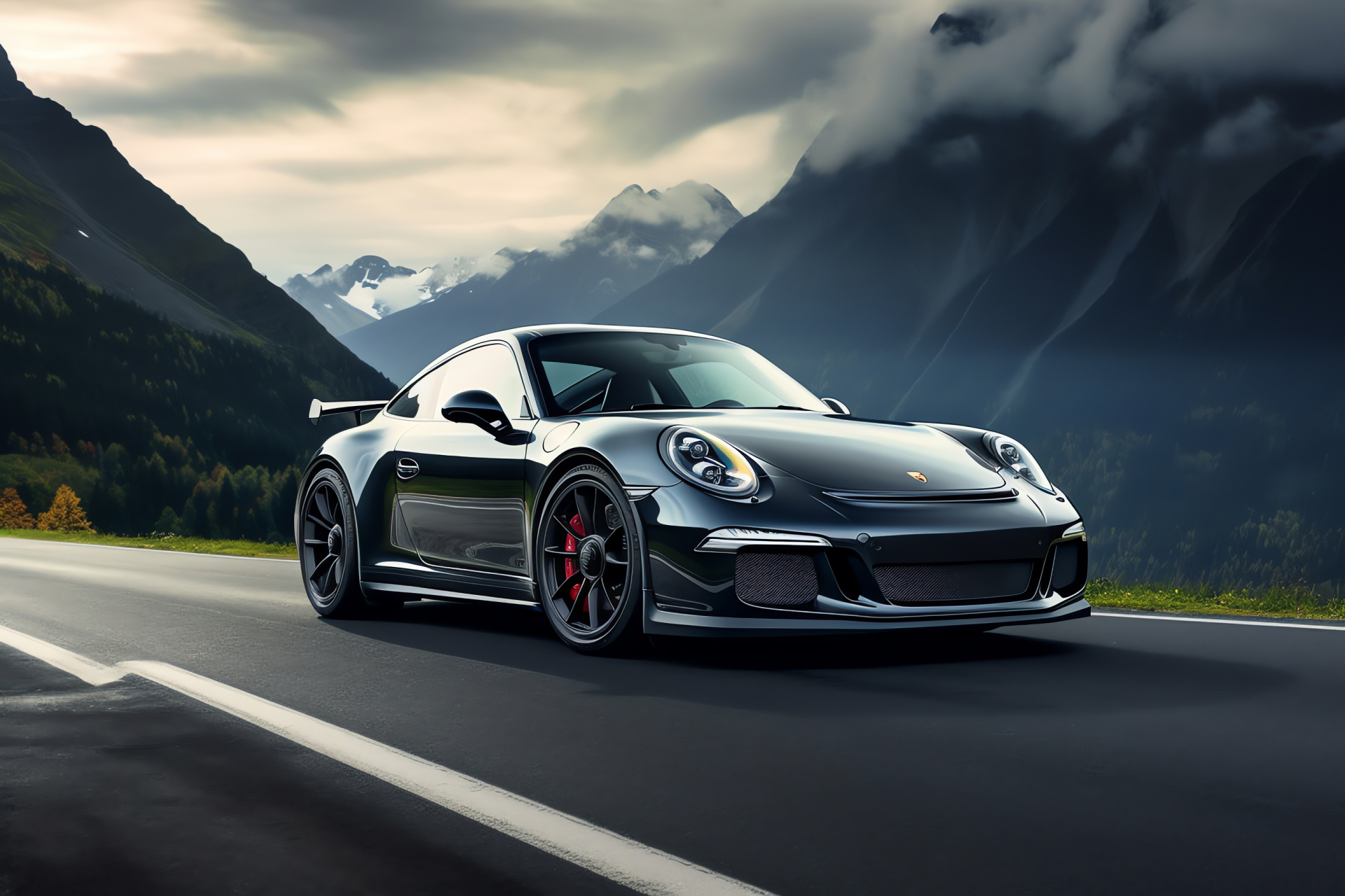 Porsche GT3 Swiss adventure, GT3 Touring exclusive, Performance car accents, Majestic alpine backdrop, Prestigious driving, HD Desktop Image