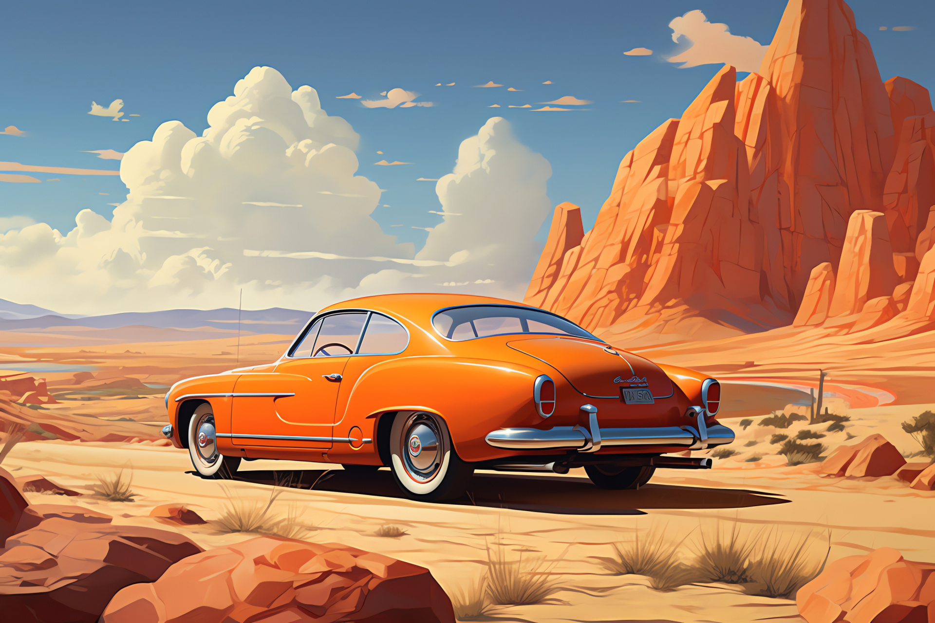 1969 Volkswagen Karmann Ghia, Collector vehicle, German vintage design, Timeless car beauty, Unique landscape juxtaposition, HD Desktop Wallpaper