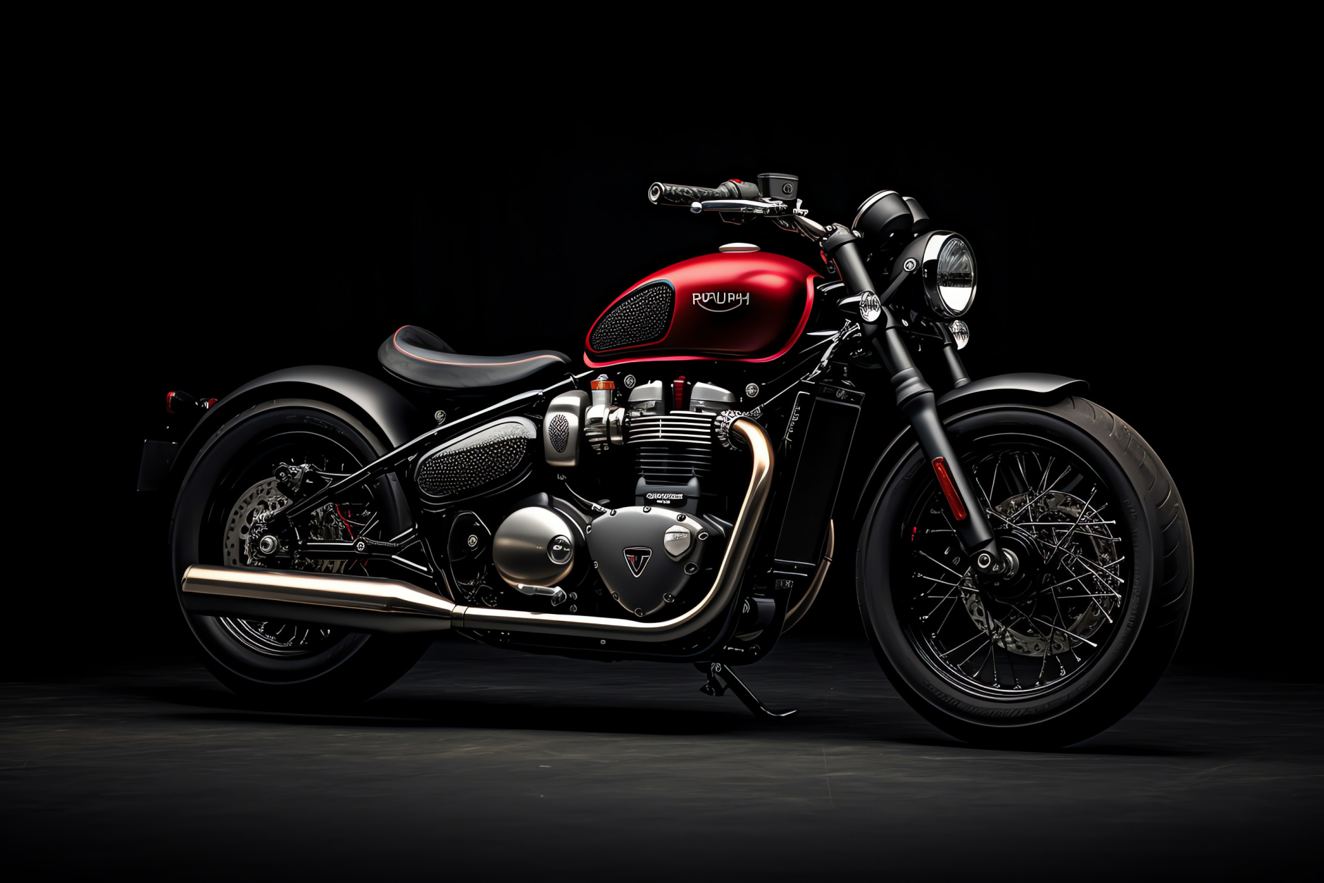 Triumph Bonneville Bobber, Modern classic lines, High-contrast blackred, Custom motorcycle culture, Striking solo ride, HD Desktop Image