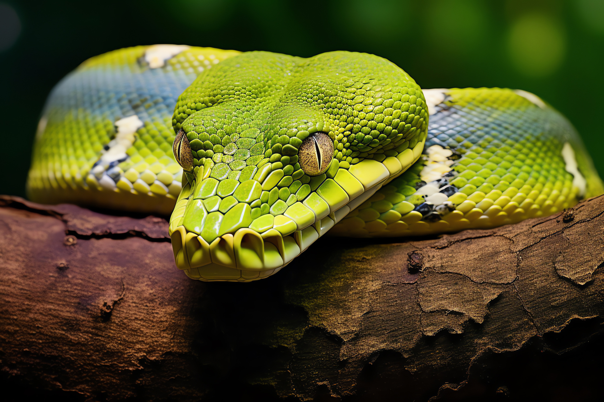 Green tree python, Australian fauna, Arboreal snake, Reptilian beauty, Jungle inhabitant, HD Desktop Wallpaper