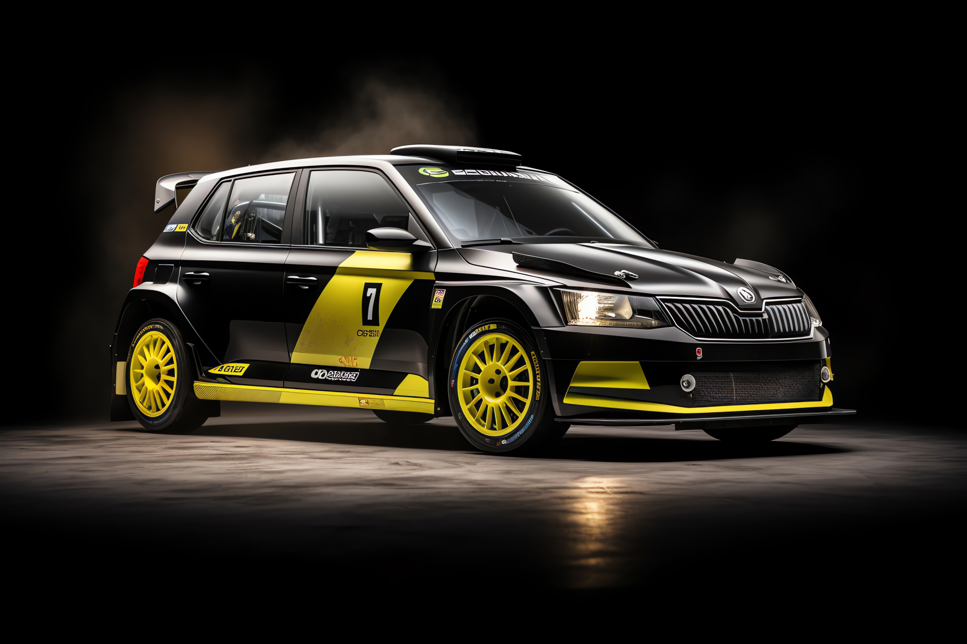 Rally Car by koda, Rally2 Evo model, Intense motorsport, Elevated rally view, Contrast backdrop, HD Desktop Wallpaper