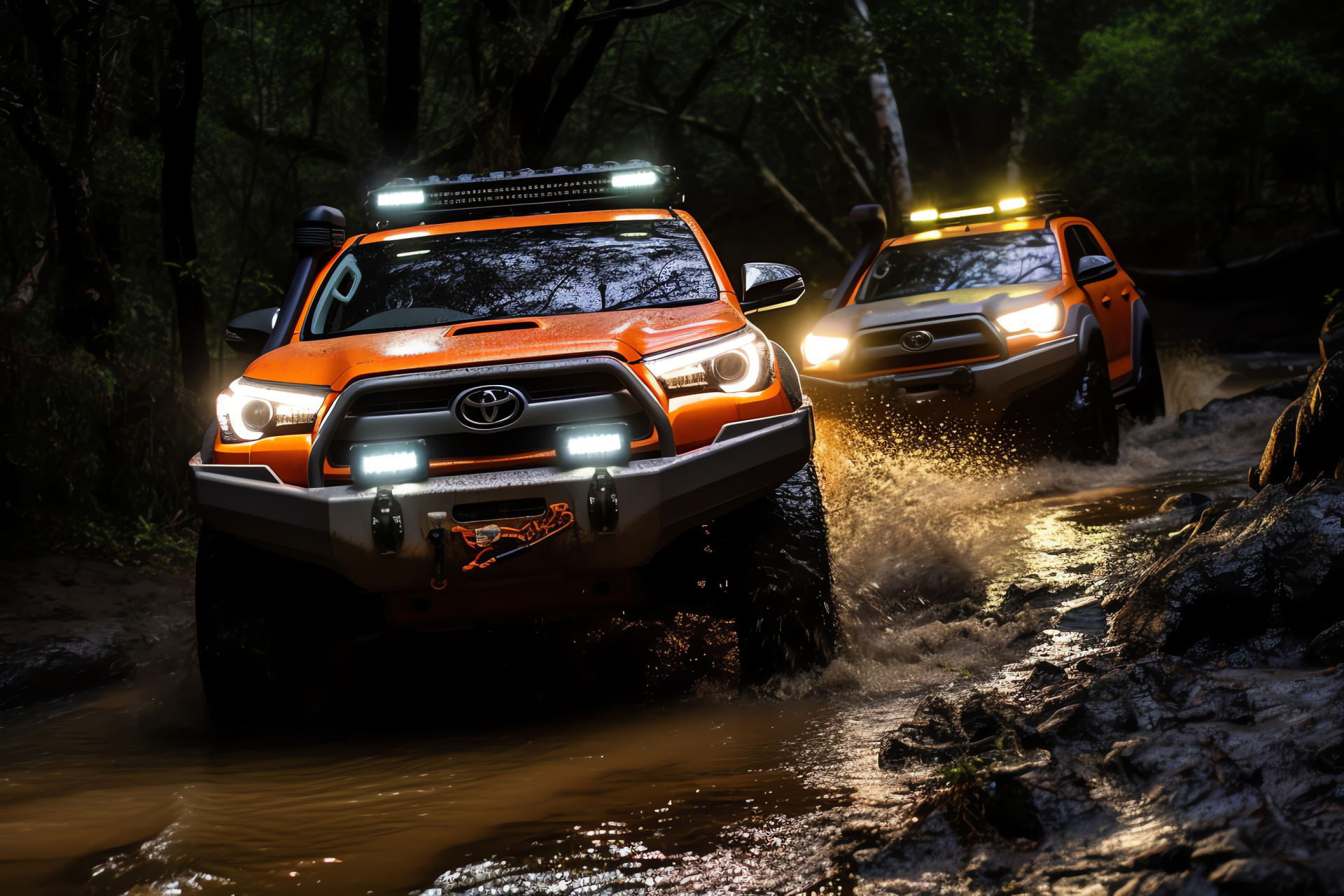 Toyota emblem, Off-Road Adventure Park driving, Challenging terrain mastery, Automotive durability, Off-road prowess exhibit, HD Desktop Wallpaper