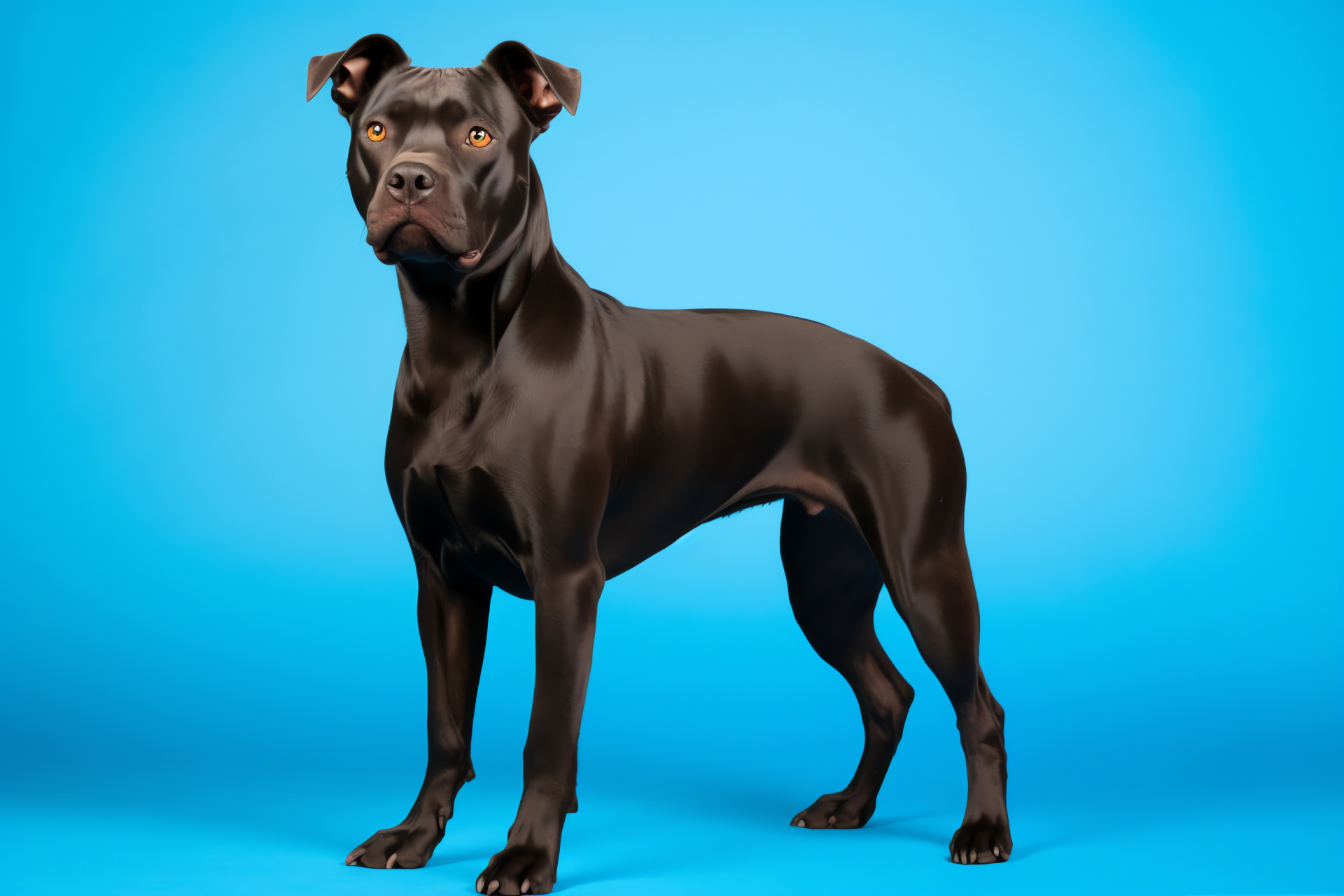 Sleek Pitbull dog, Heroic pet, Canine attire, Dual-tone backdrop, Animal poise, HD Desktop Wallpaper