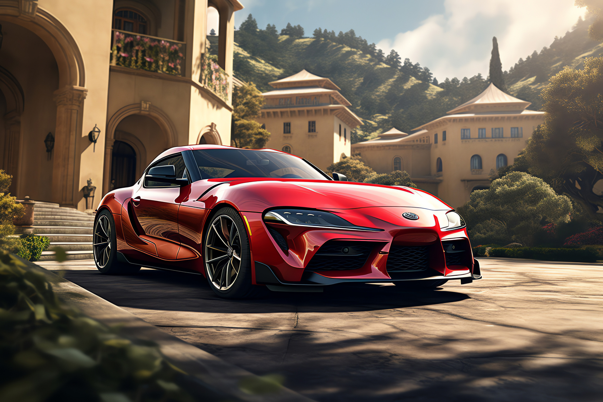 Toyota Supra GR A90, Sporty drive, Seaside journey, Performance coupe, Contemporary tuner culture, HD Desktop Wallpaper