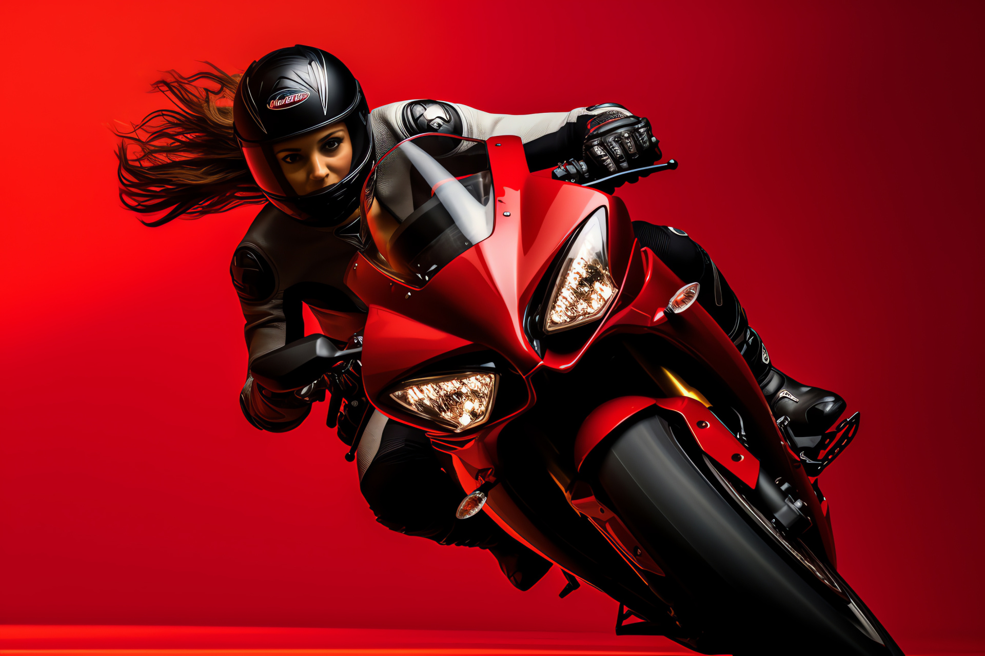 Female Motorcyclist, Aprilia RSV4, Superbike Style, High-Speed Elegance, Intense Red, HD Desktop Image