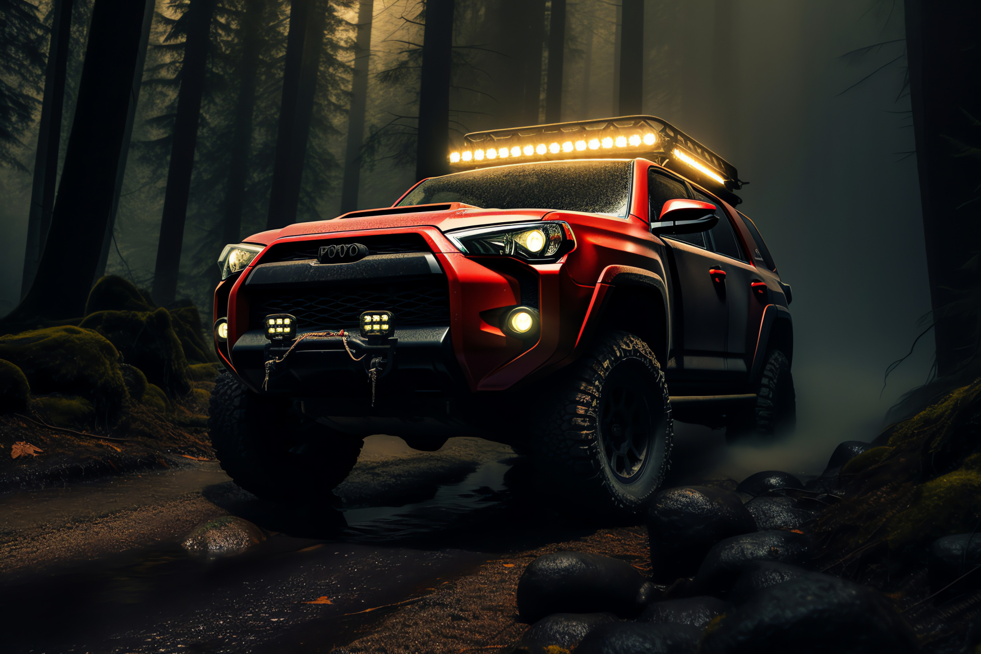 Toyota 4Runner TRD, Red and black finish, All-terrain exploration, Strong SUV build, Off-road excursion vehicle, HD Desktop Image