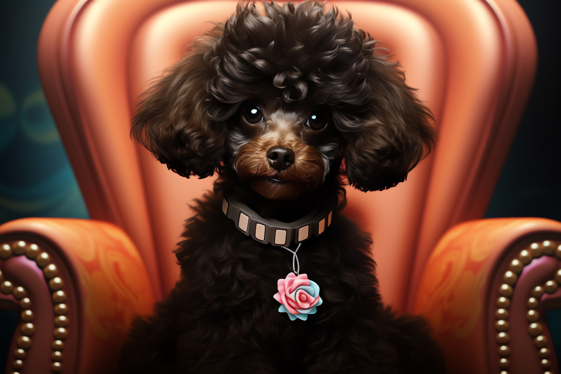 Toy Poodle luxury, canine on furniture, sleek dark fur, pampered pet, stylish animal, HD Desktop Image