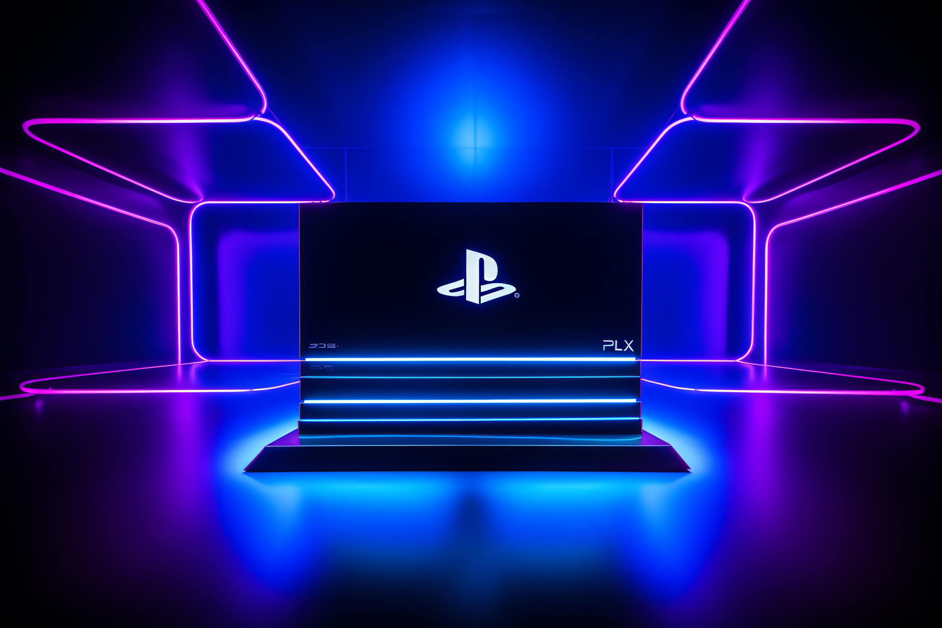 PS4 emblem contrast, Two-tone bold emblem, Purple and green design, Vibrant PlayStation iconography, Dual color glowing outline, HD Desktop Image