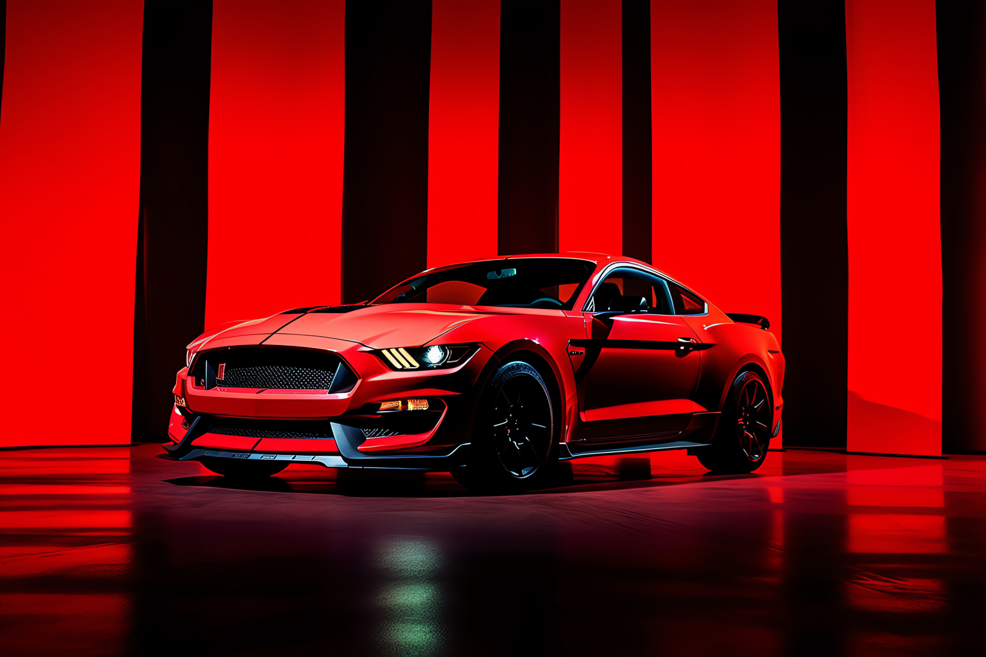 Mustang GT350 intensity, Vivid car coloration, Full frame car view, Excitement in red, Automotive color splash, HD Desktop Wallpaper