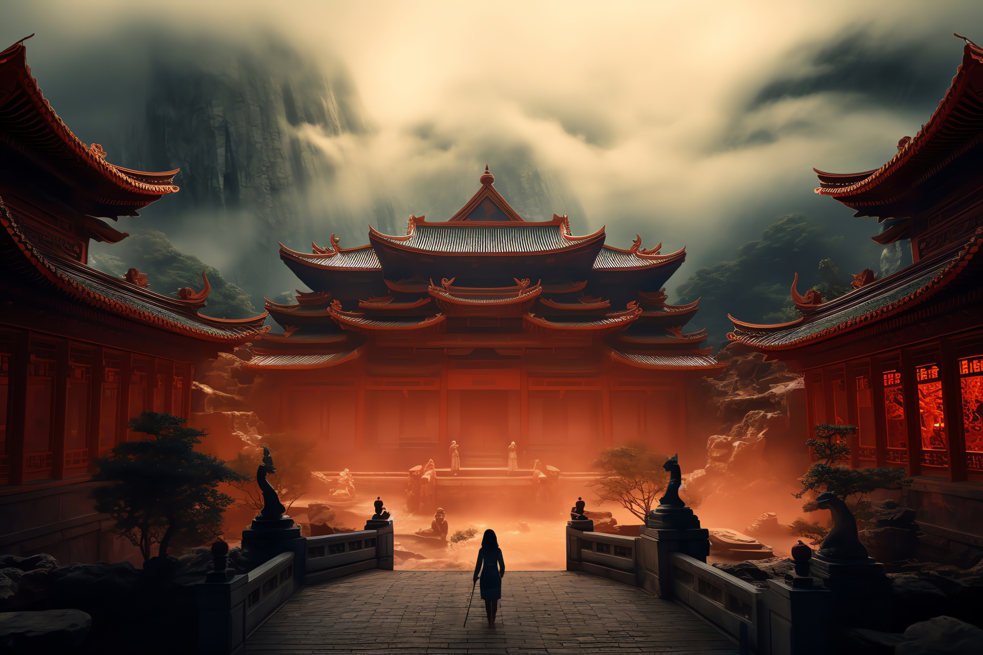 Mulan serenity, Imperial temple, Ornate dragon, Chinese legacy, Valley of echoes, HD Desktop Wallpaper