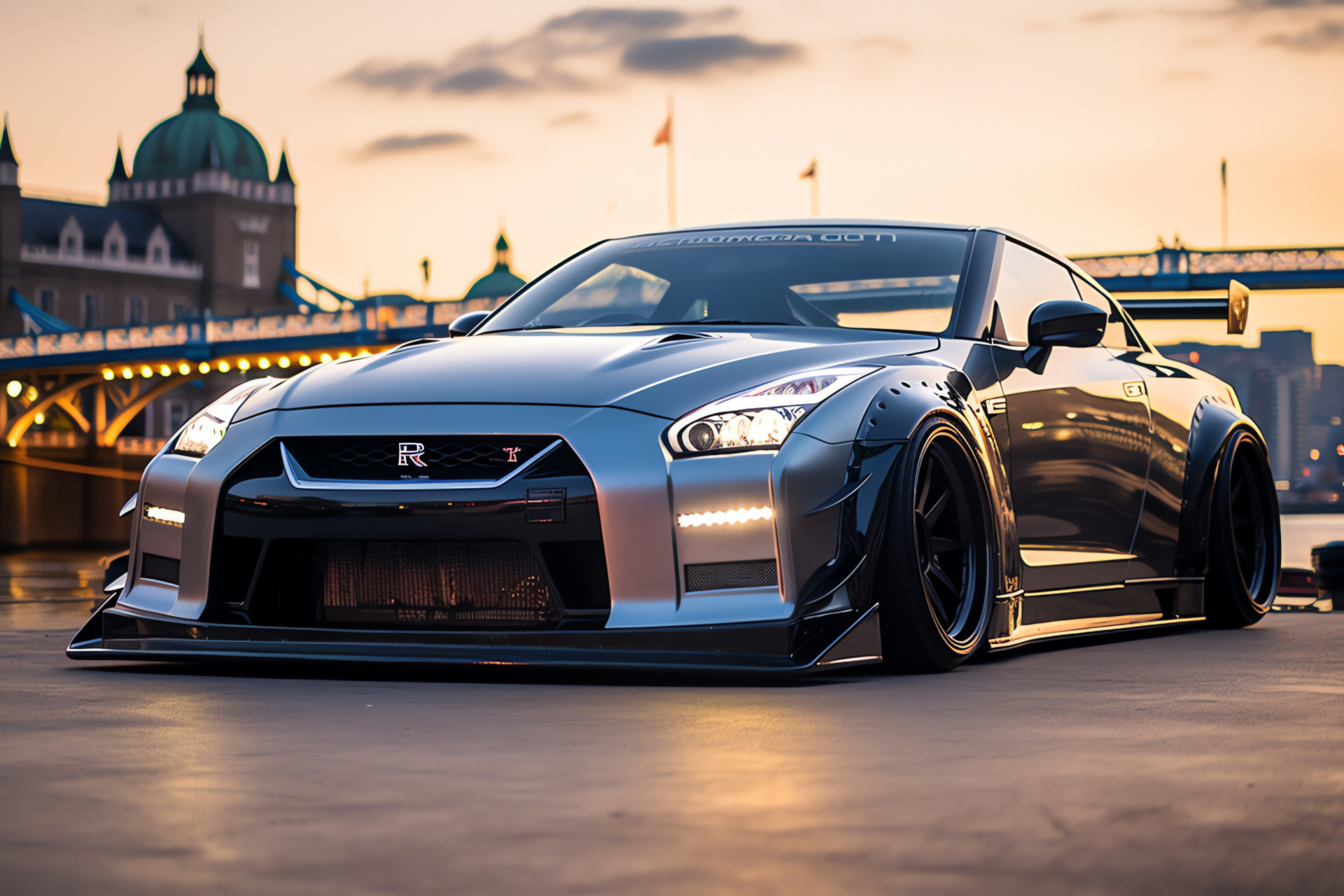 Nissan GTR Liberty Walk, London exploration, aftermarket enhancements, British landmarks, urban tour, HD Desktop Wallpaper