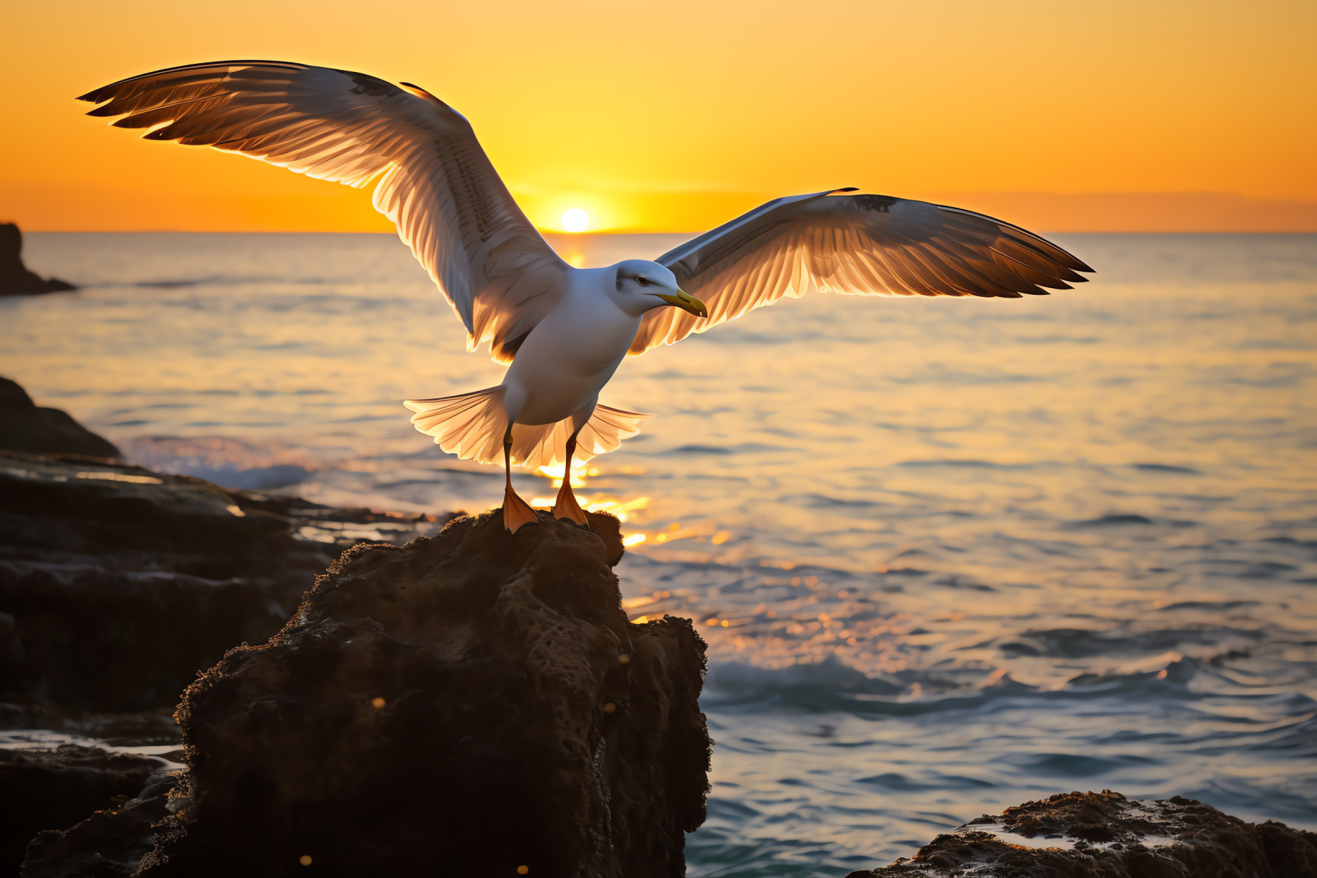 Seashore bird, glossy feathers, vibrant bill, coastal perch, tranquil bay, HD Desktop Wallpaper