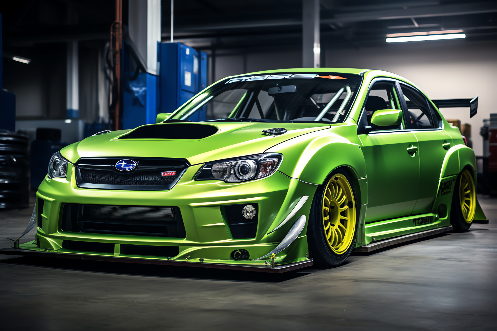 Subaru Impreza, Tokyo streets, Vehicle modifications, Neon automotive styling, Japanese performance tuning, HD Desktop Wallpaper