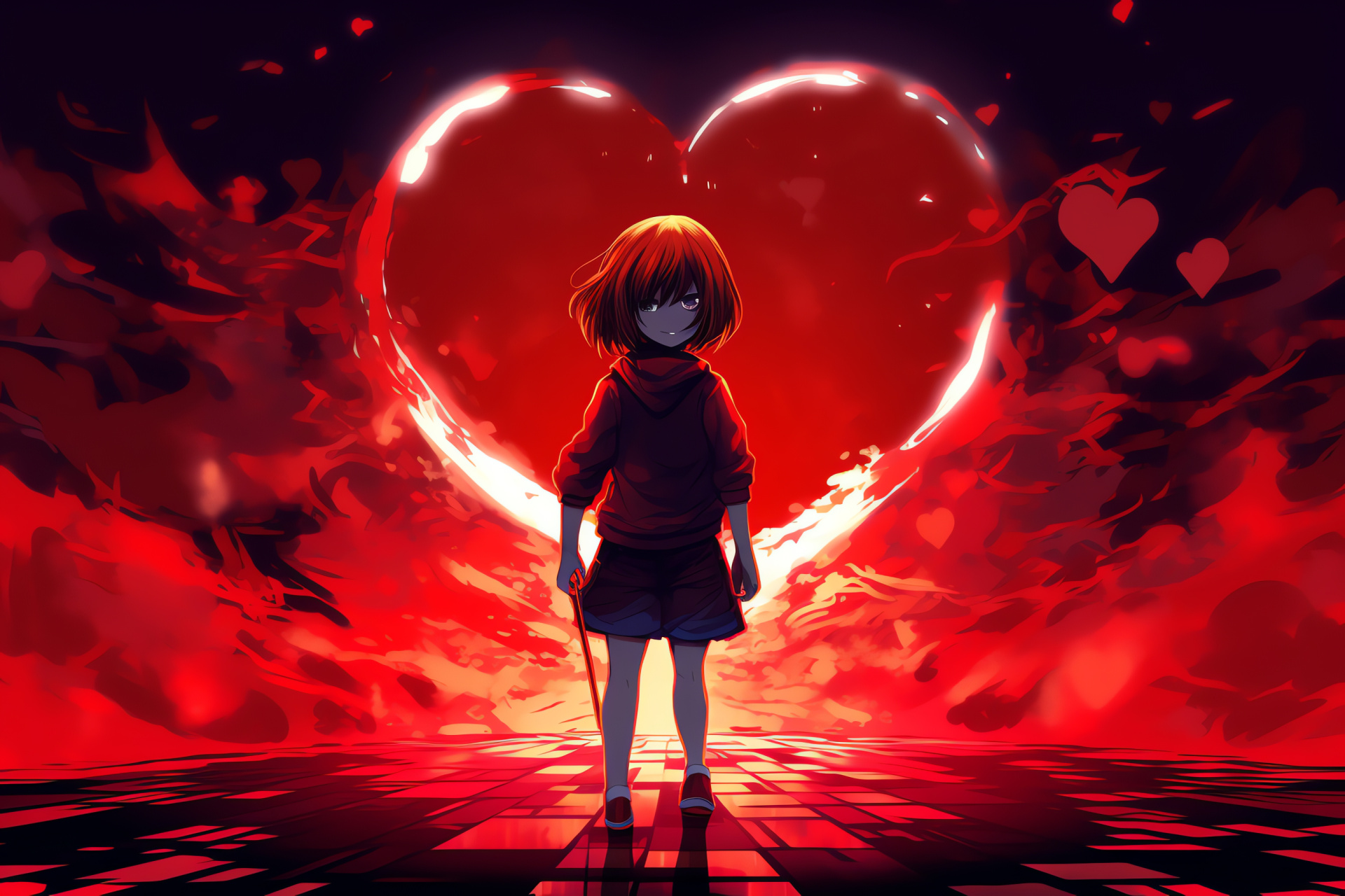 Frisk's intense gaming moment, Undertale centered play, Yellow-eyed protagonist view, Forceful character demeanor, RPG visual guide, HD Desktop Image