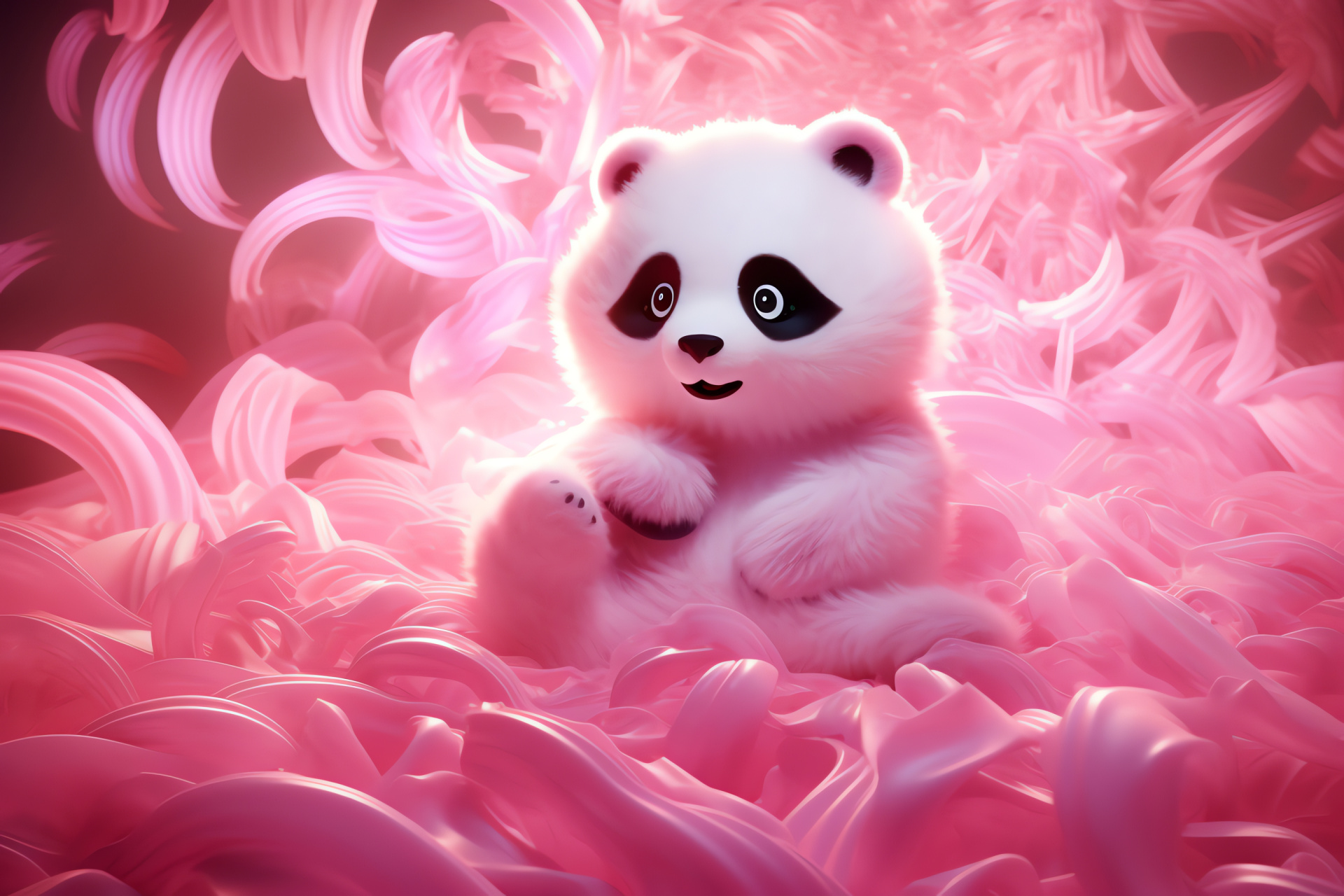 Panda variation, Full view, Gleaming curls, Monochrome gradients, Endearing aspect, HD Desktop Wallpaper