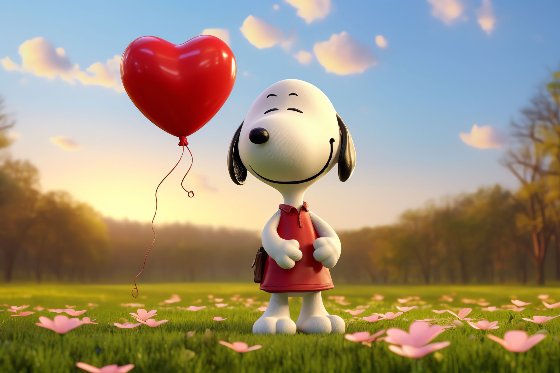 Charlie Brown's pet, Romantic Snoopy design, Festive Valentine's graphic, Emotive cartoon, Sweetheart balloon, HD Desktop Image