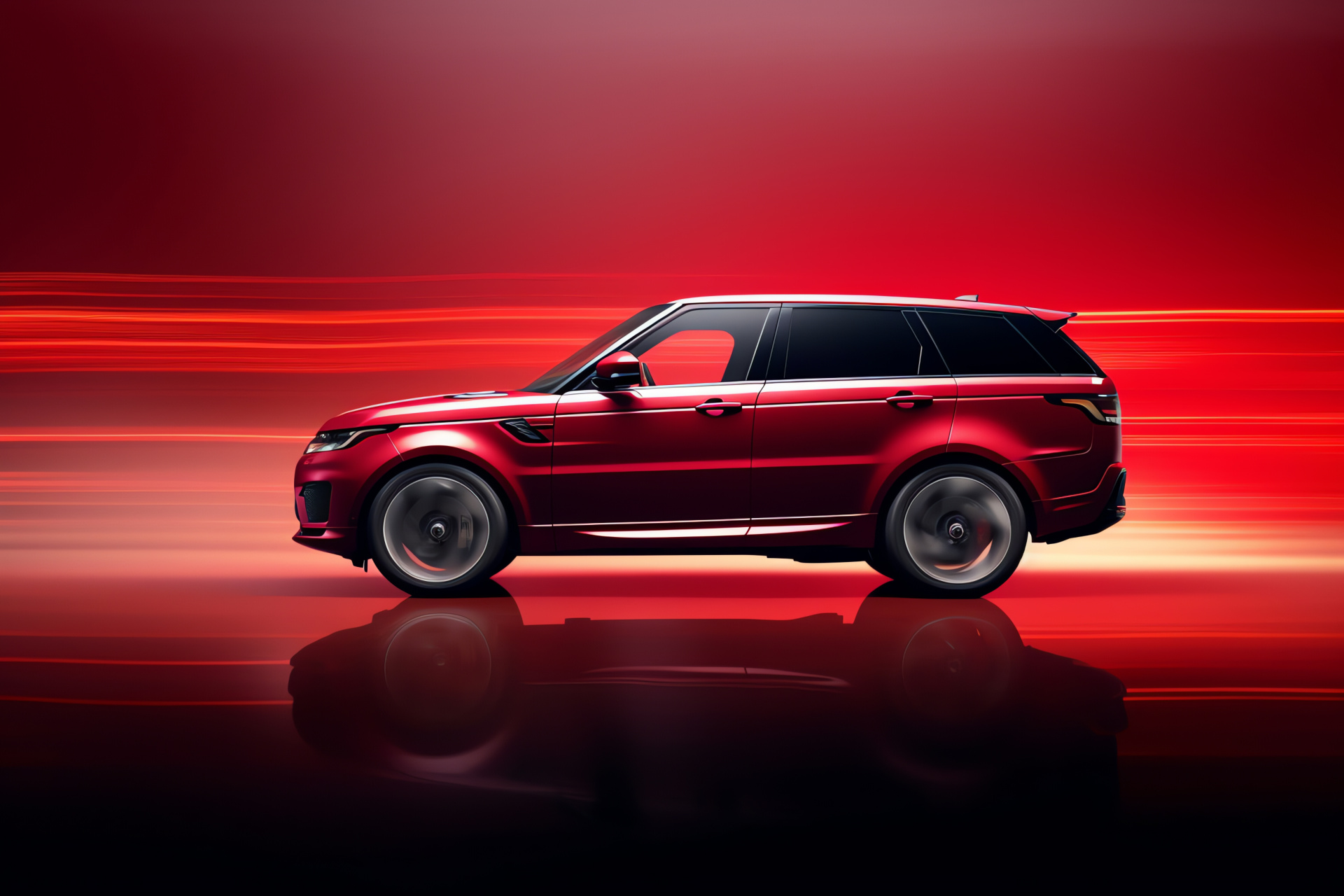2018 Range Rover Sport variant, Fiery red representative scene, Car side contour, Auto design power, Automotive paint finish, HD Desktop Image