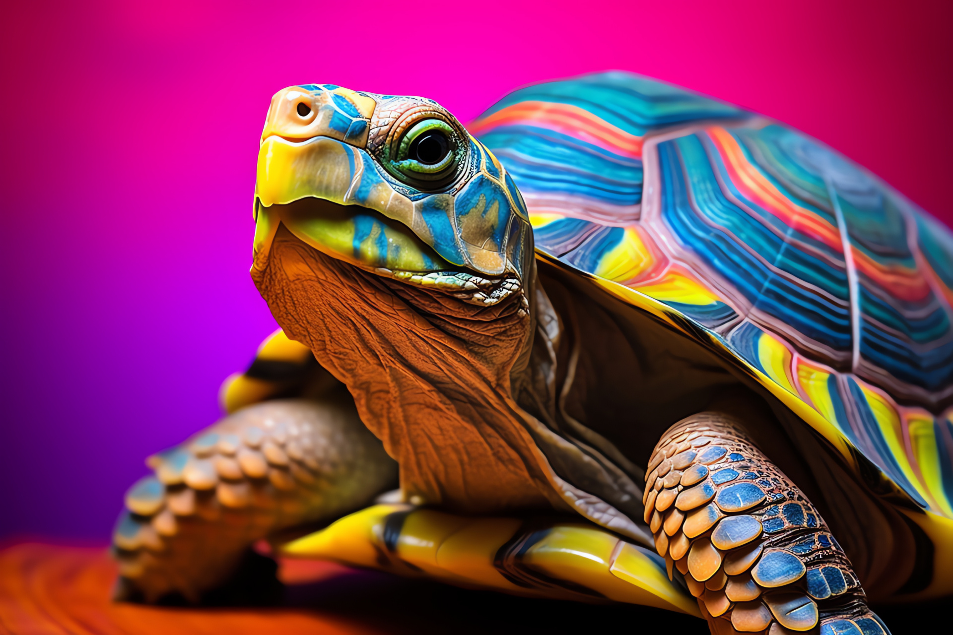 Turtle rainbow shell, Aquatic reptile playfulness, Turtle bright demeanor, Colorful turtle backdrop, Turtle vibrant colors, HD Desktop Image