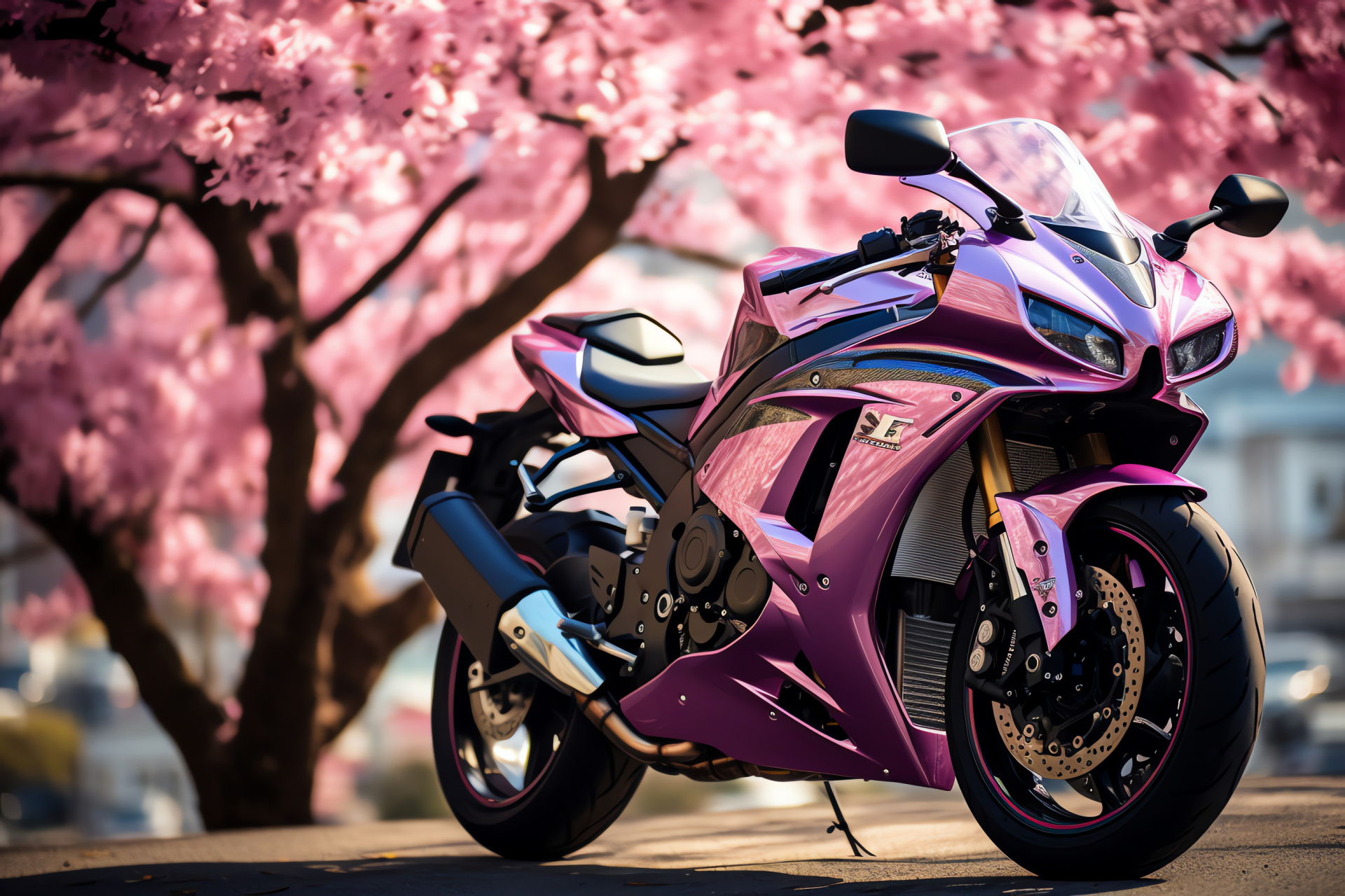 Yamaha R1M ride, Mount Fuji background, Sakura bloom, Asphalt adventures, Motorbike and nature, HD Desktop Image