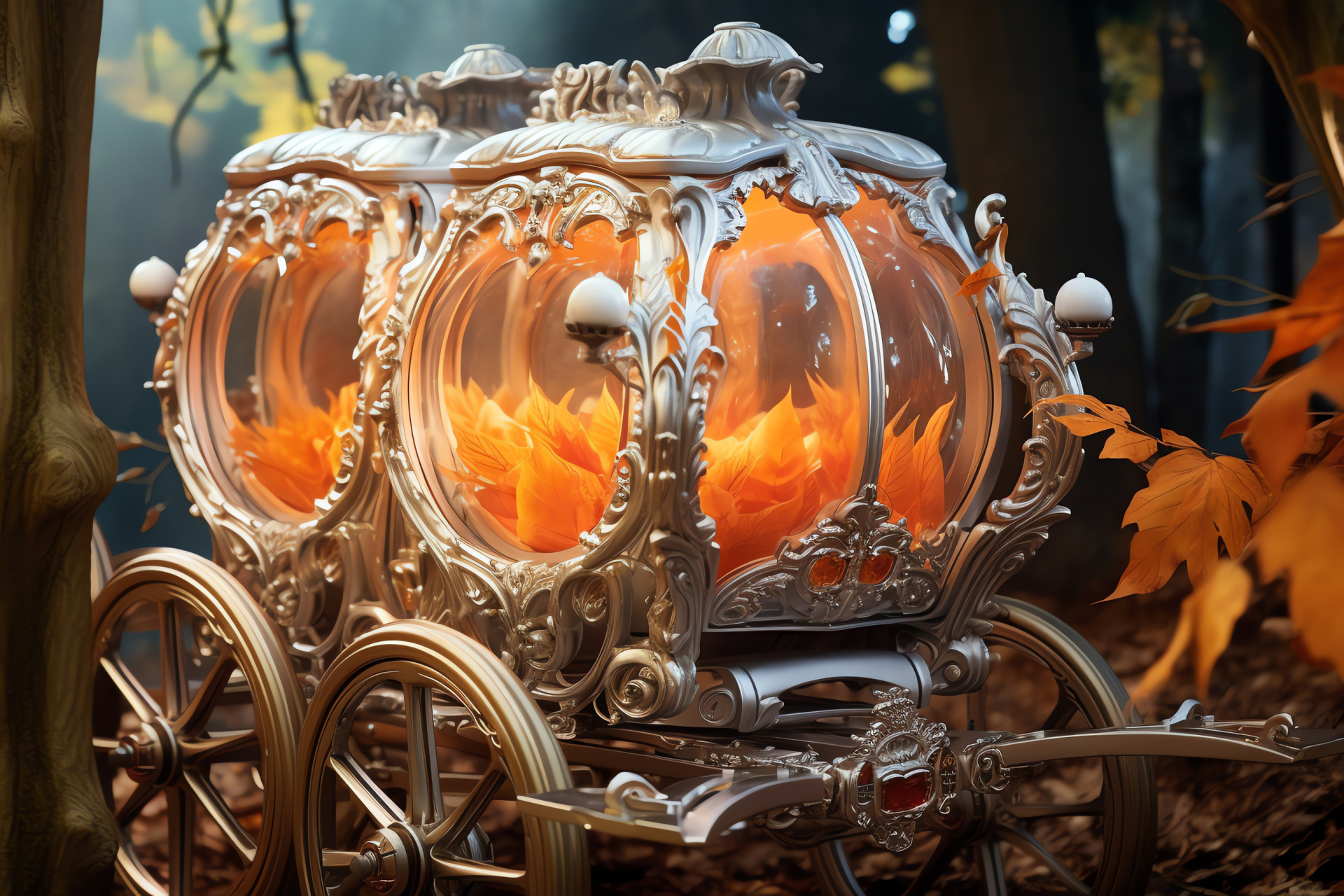Cinderella's carriage, Storybook magic, Pumpkin artistry, Enchanted evening, Theme party, HD Desktop Image