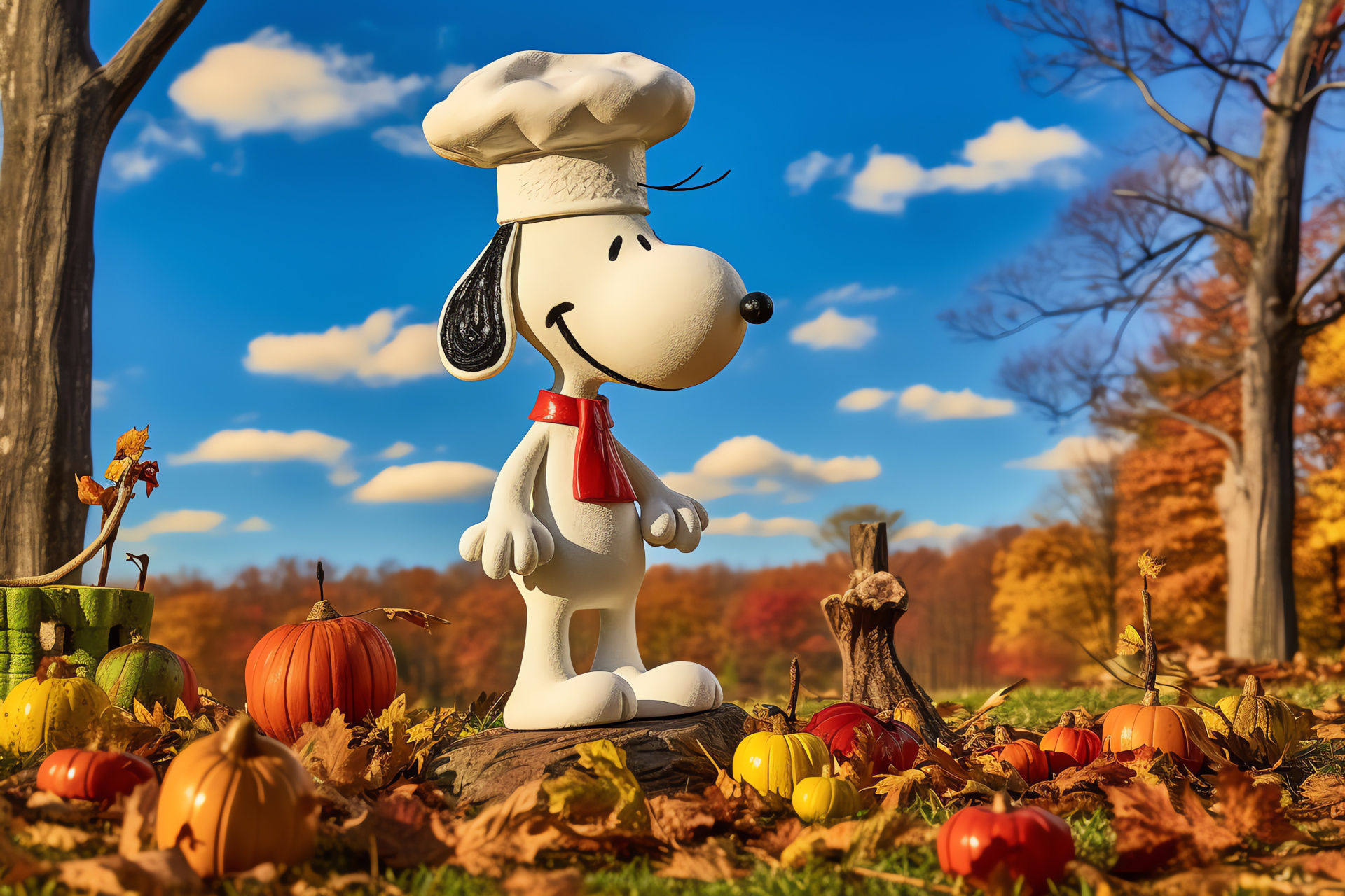 Thanksgiving Snoopy artwork, cheerful Woodstock, cartoon holiday hats, November traditions, Pilgrim headwear, HD Desktop Image