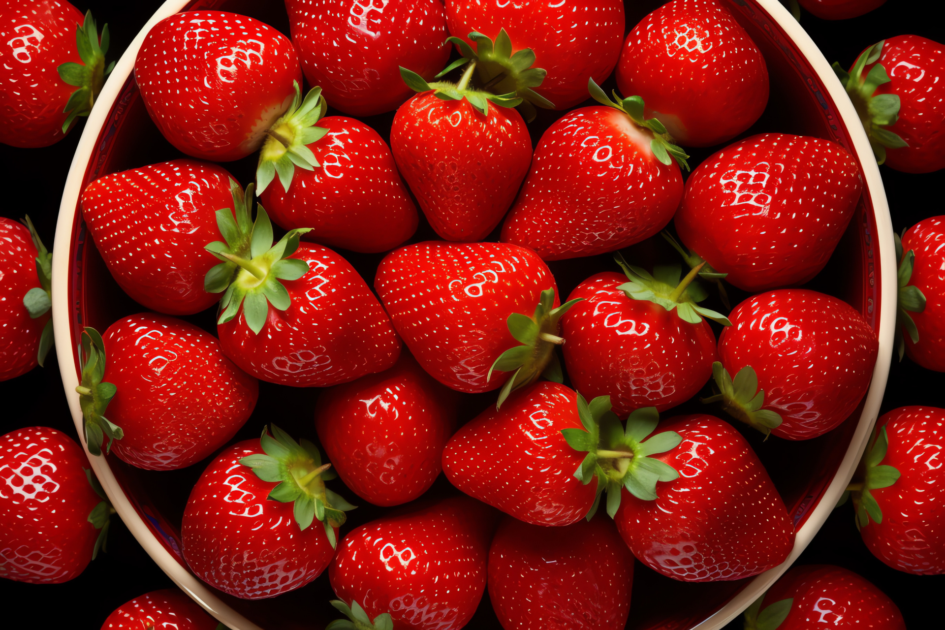 Fresh strawberries, Ceramic bowl, Ripe fruit, Glossy appearance, Juicy berries, HD Desktop Image