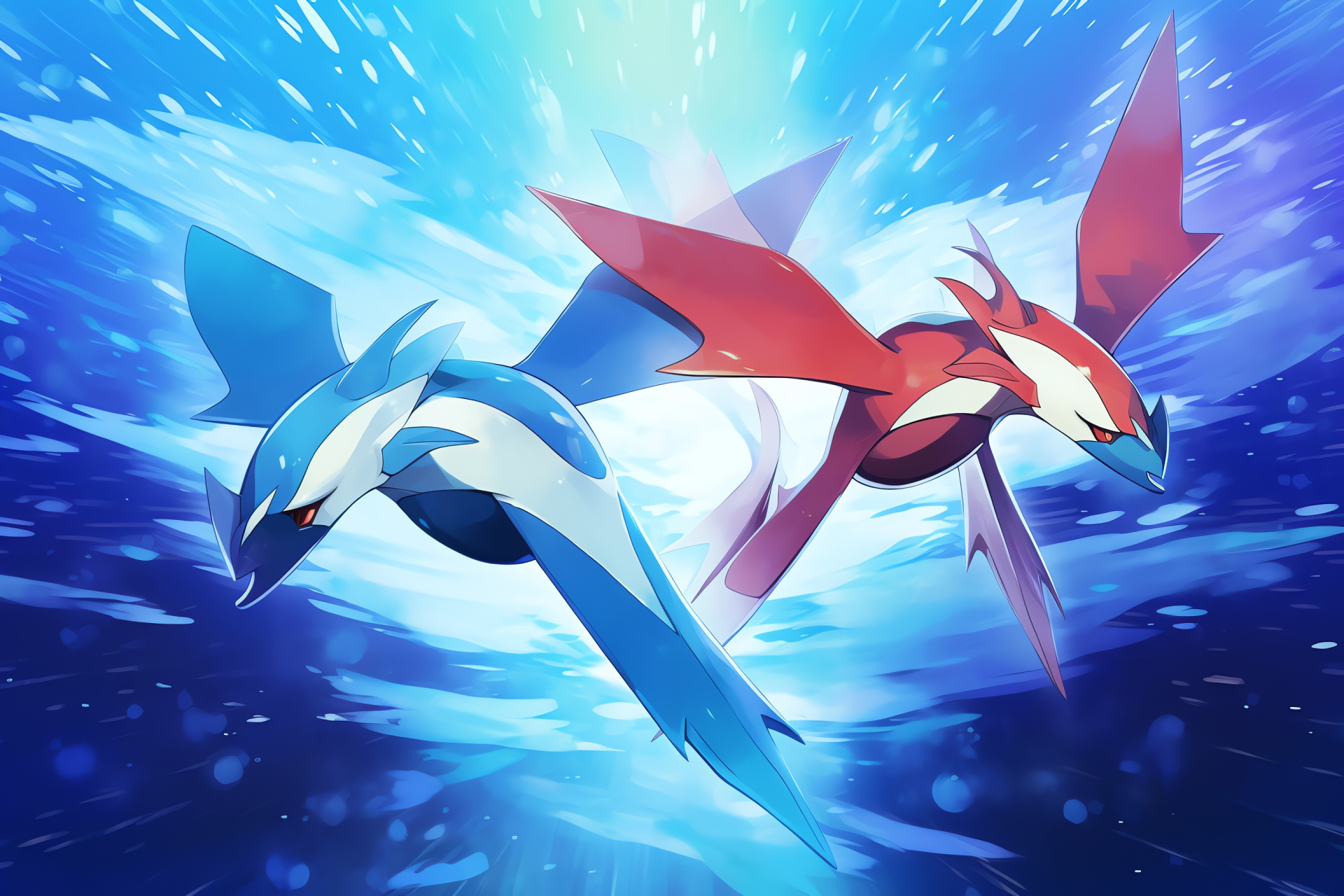 Dual Pokmon, Latias red, Latios blue, Legendary flying types, Anime representation, HD Desktop Image
