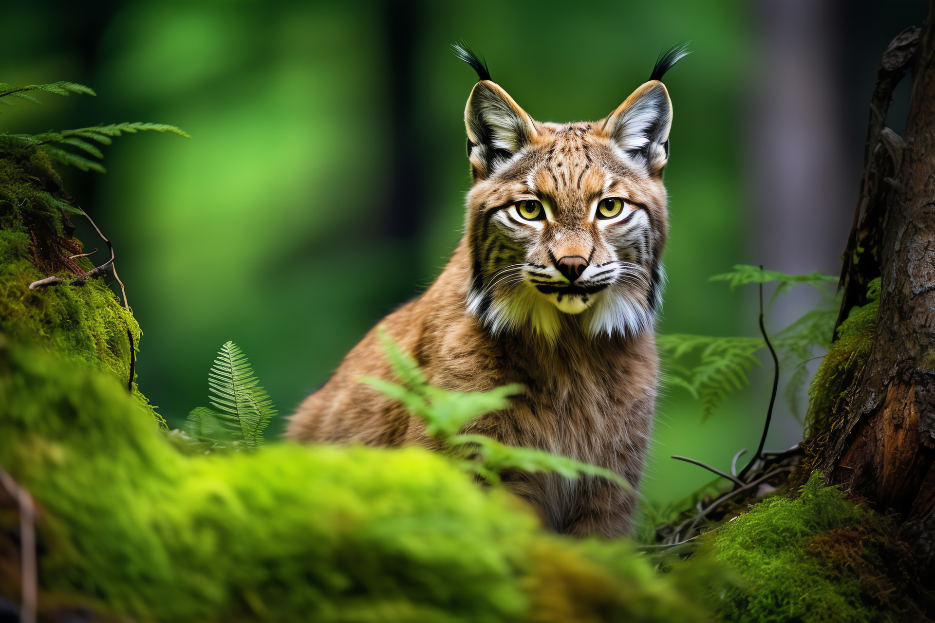 Large feline, Eurasian lynx, European predator, Hidden hunter, Dense foliage, HD Desktop Image