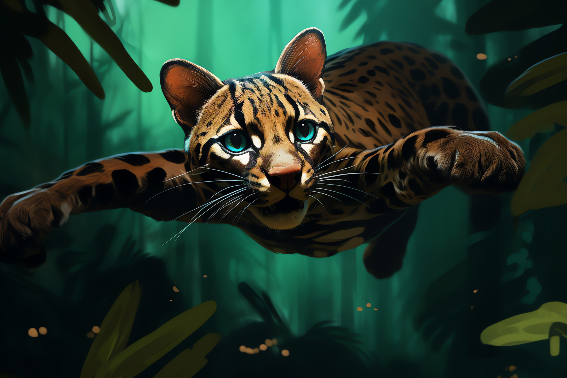 Ocelot, jade-eyed, dense fur, rosette patterned, feline agility, HD Desktop Wallpaper
