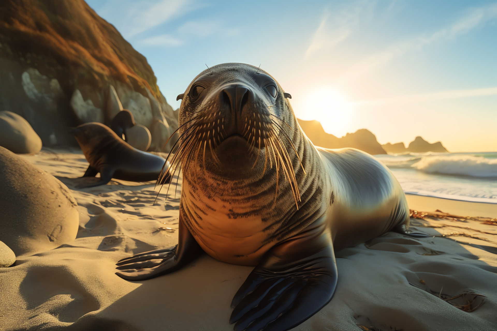 Hooker's sea lion, Seaside mammal, New Zealand wildlife, Dark fur marine animal, Beachside sea lion, HD Desktop Image