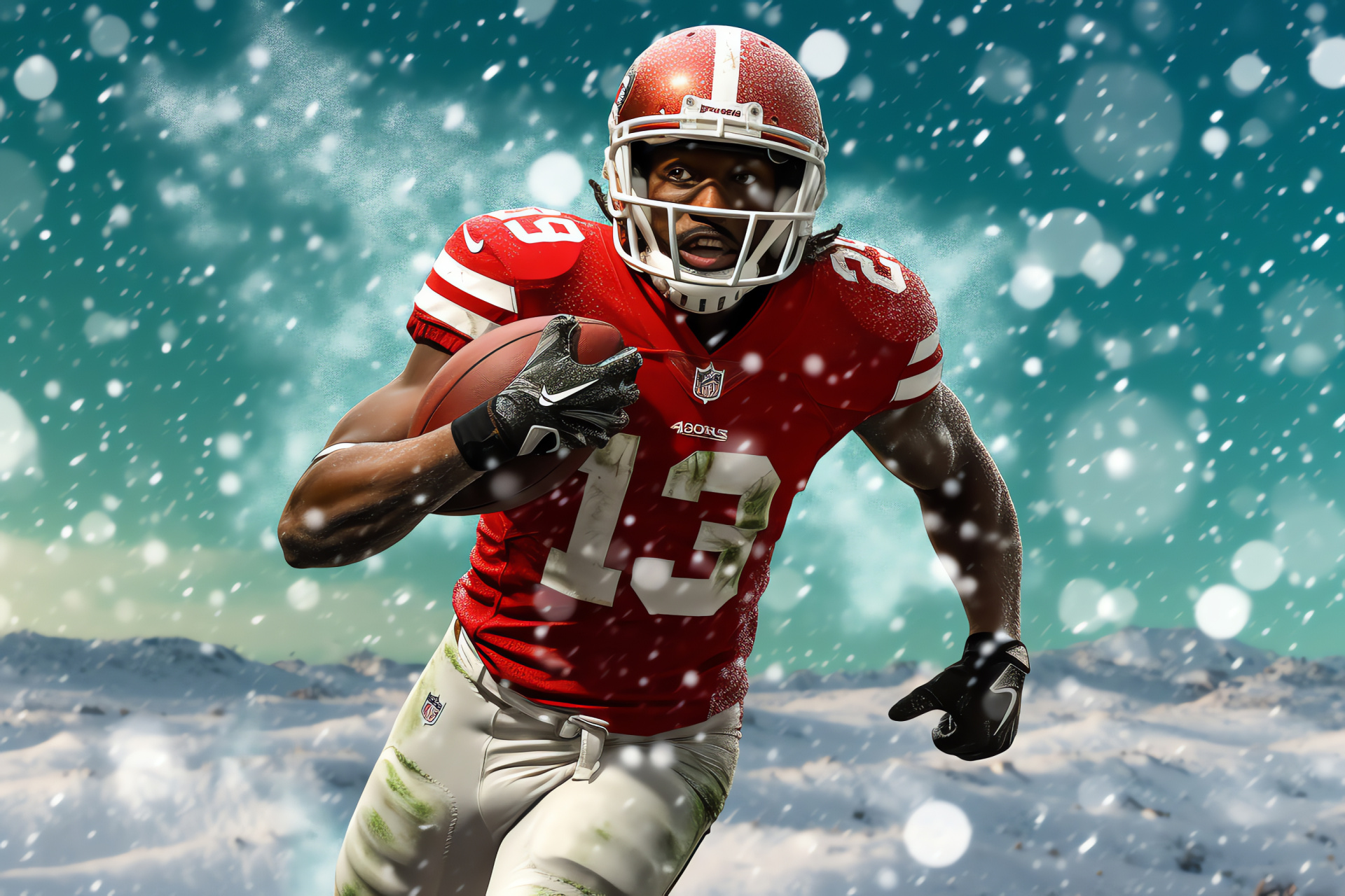 Sports theme, festive artwork, athletic representation, snowy scene, team pride, HD Desktop Image