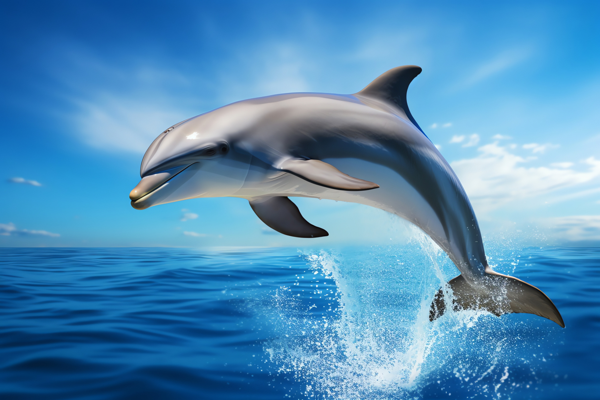 Oceanic dolphin, marine mammal, aquatic acrobatics, playful nature, cetacean species, HD Desktop Wallpaper