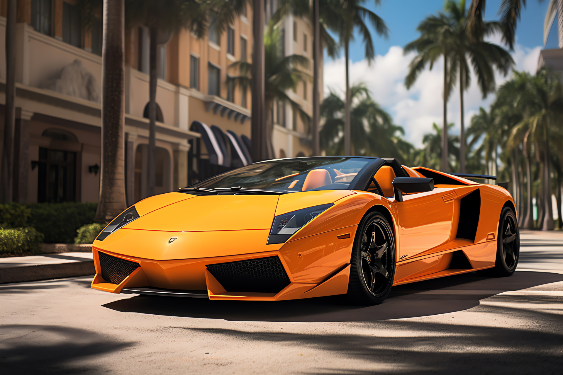 Murcielago LP670-4 SV, Orange convertible Lamborghini, Miami luxury lifestyle, Open-top sports car design, Premium auto finish, HD Desktop Wallpaper