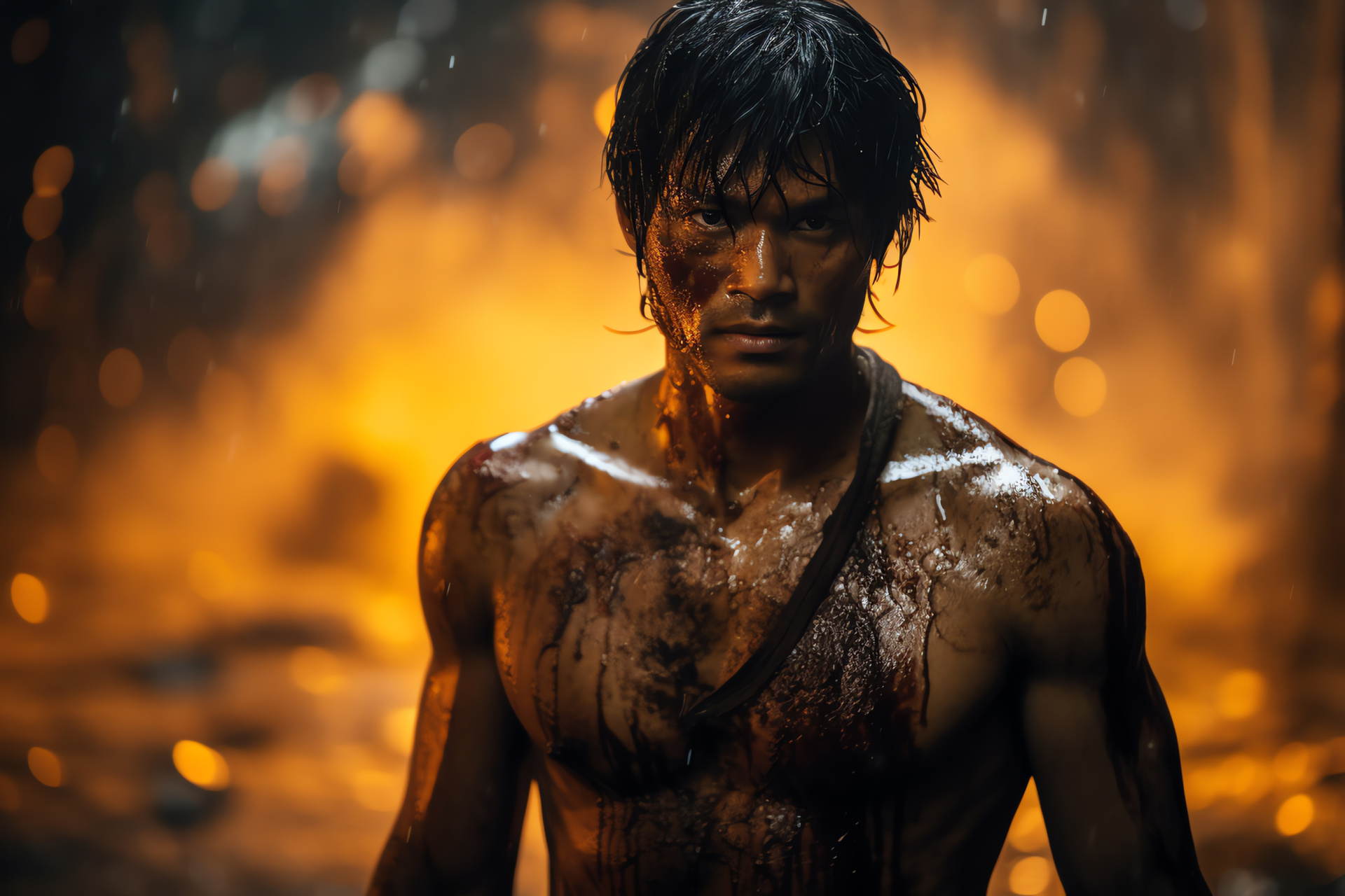 Tony Jaa martial arts cinema, Ong Bak character Ngek, Ferocious fighter on screen, Deep look, Authentic Thai film, HD Desktop Image