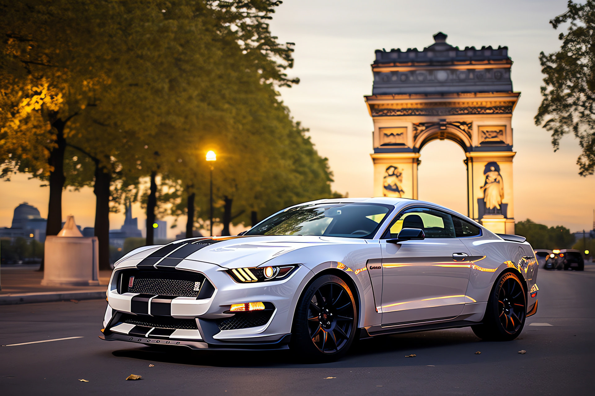 Parisian automobile elegance, French high-street flair, GT350 Paris drive, Champs-lyses muscle, World-renowned avenue, HD Desktop Wallpaper