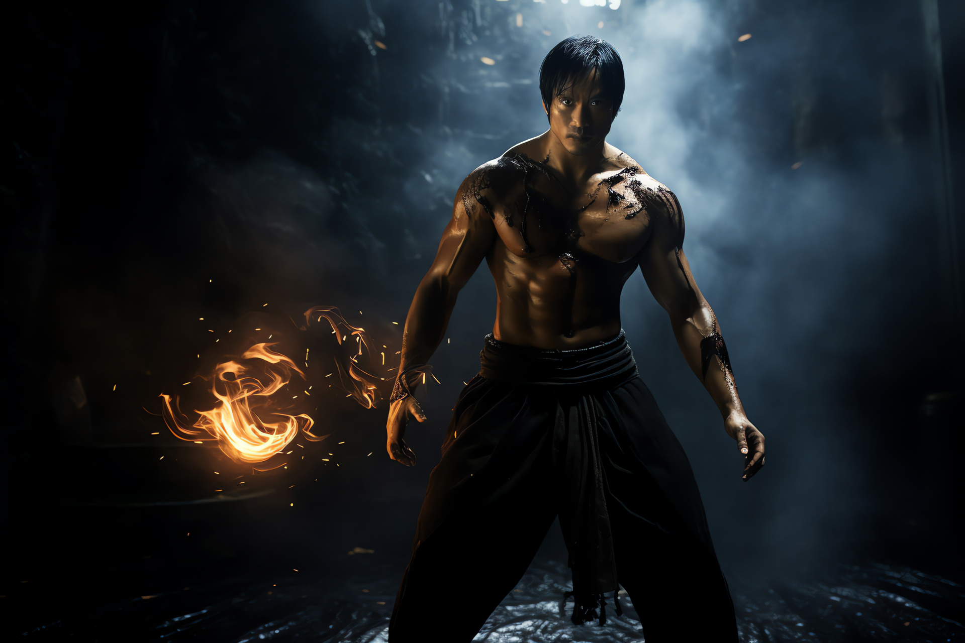 Action star Tony Jaa, Ong Bak vigilante, Unyielding martial artist, Deep gaze, Engrossed demeanor, HD Desktop Image