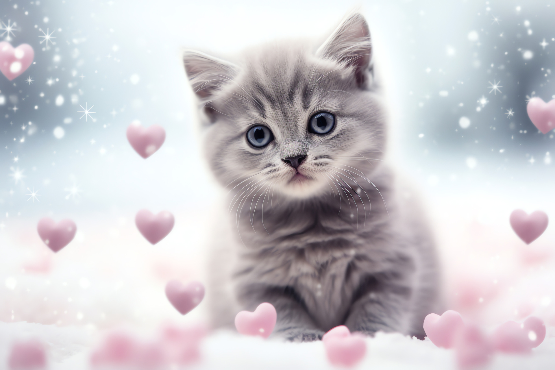 Valentine kitten, Winter feline, Snowy day, Love paw impressions, Furry companion, HD Desktop Wallpaper